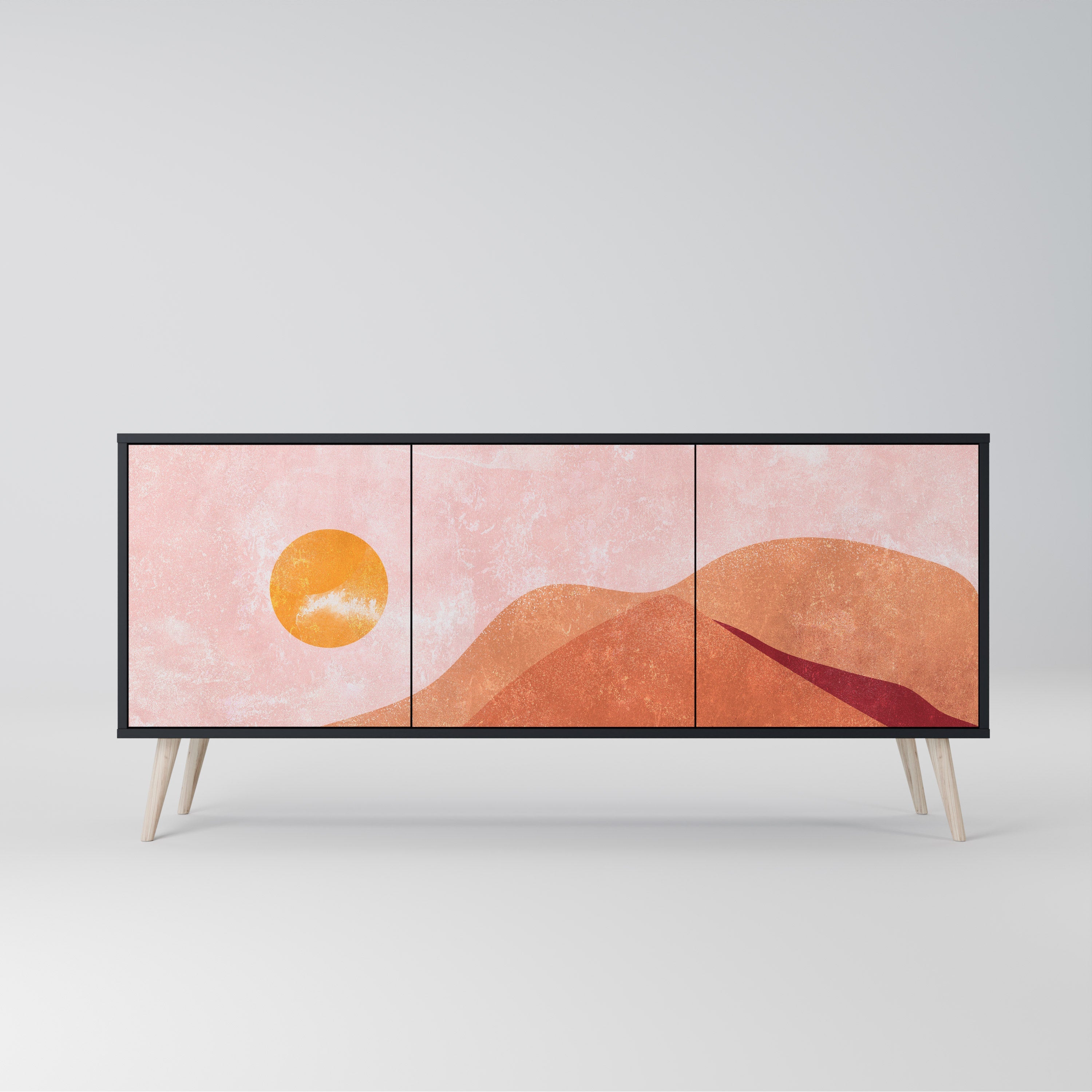 LUMINOUS SUNLIGHT Aparador de 3 Portas em Acabamento Preto