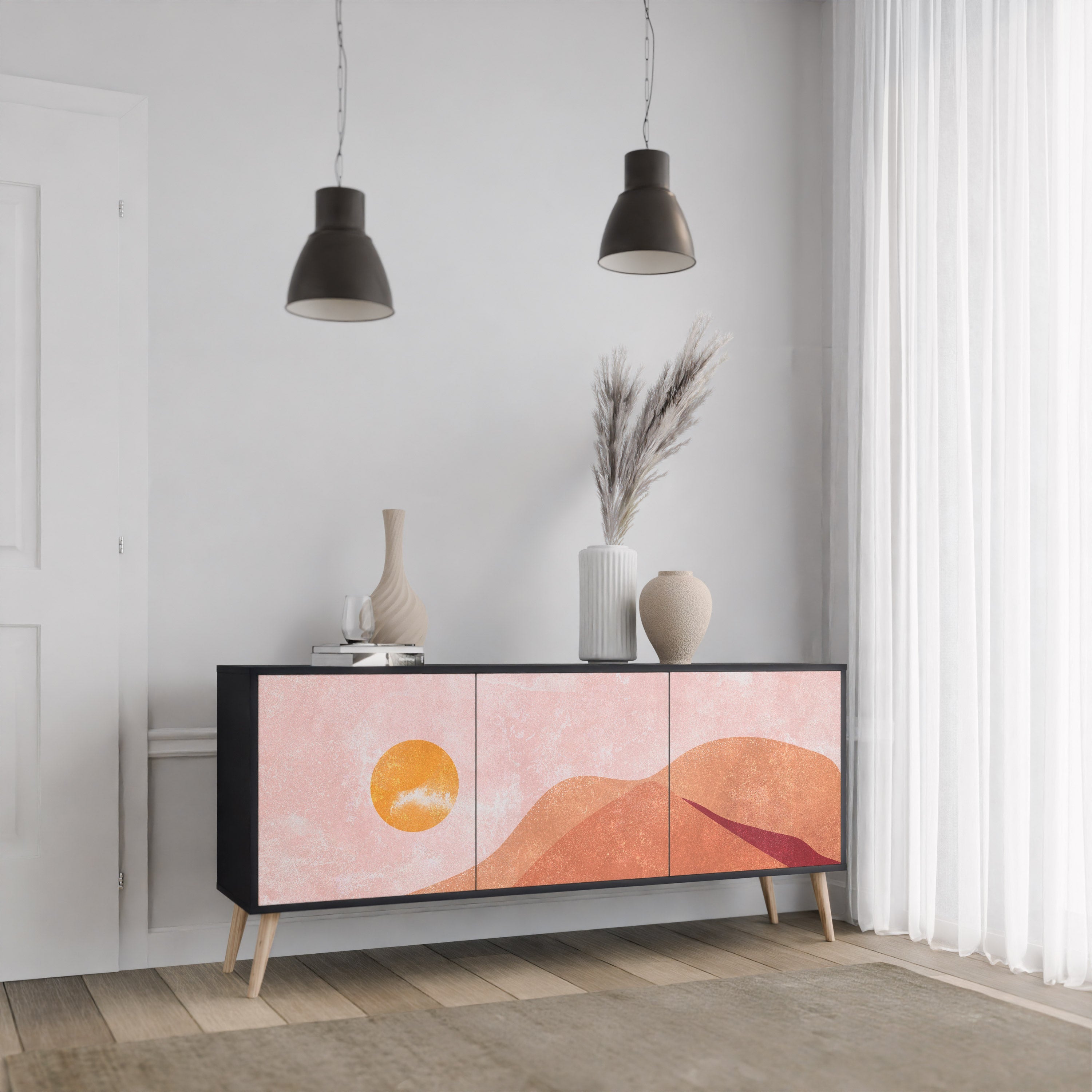 LUMINOUS SUNLIGHT Aparador de 3 Portas em Acabamento Preto