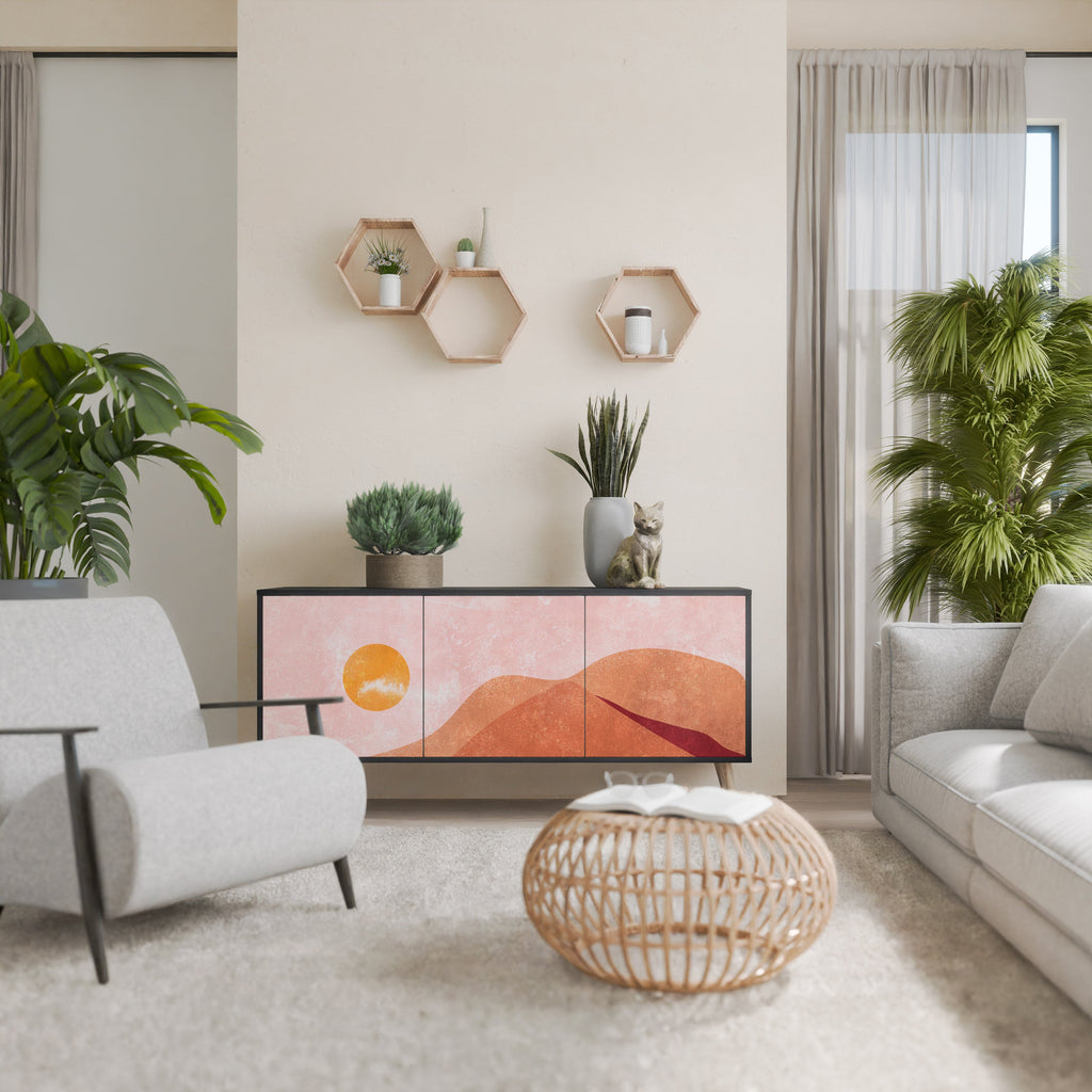 LUMINOUS SUNLIGHT Aparador de 3 Portas em Acabamento Preto