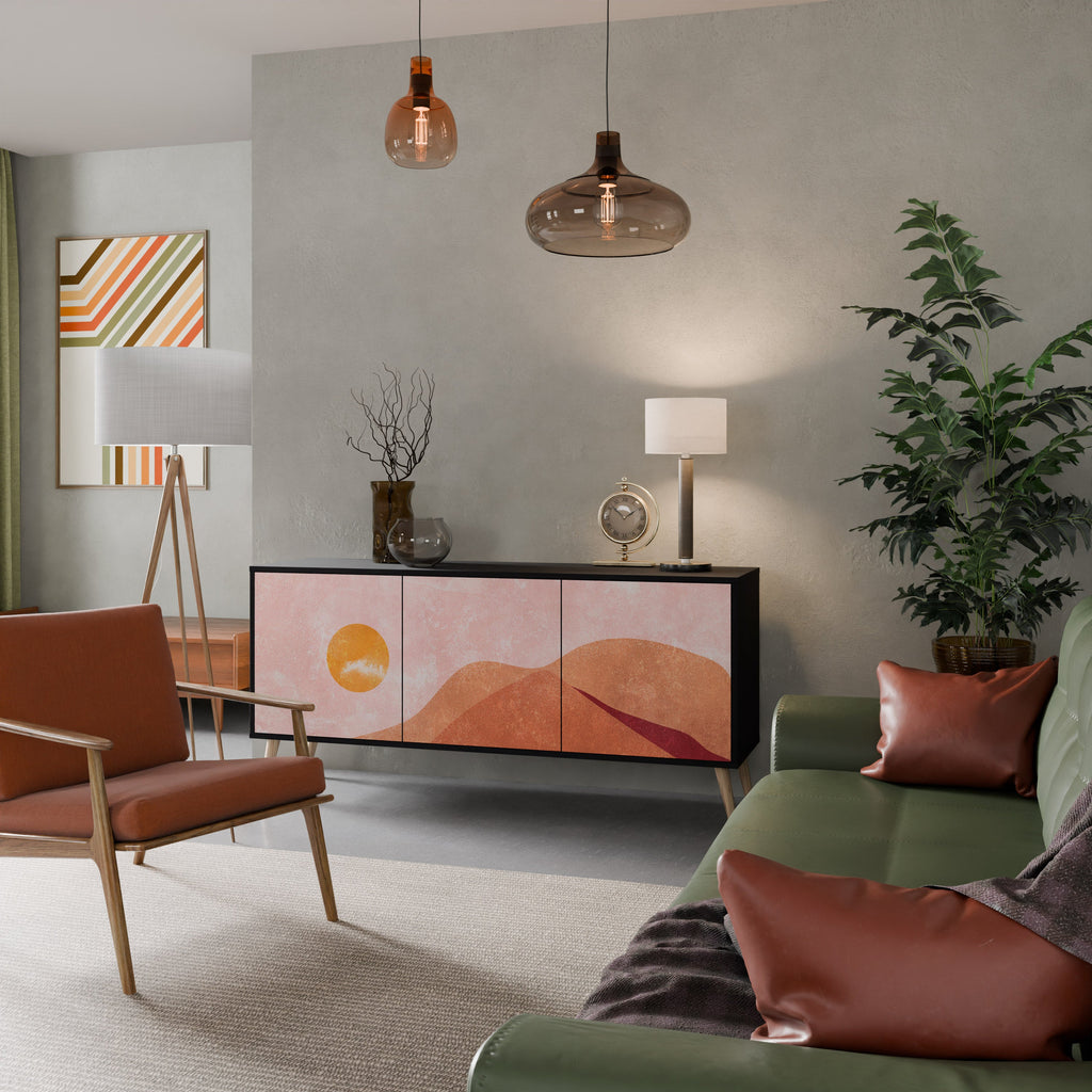 LUMINOUS SUNLIGHT Aparador de 3 Portas em Acabamento Preto