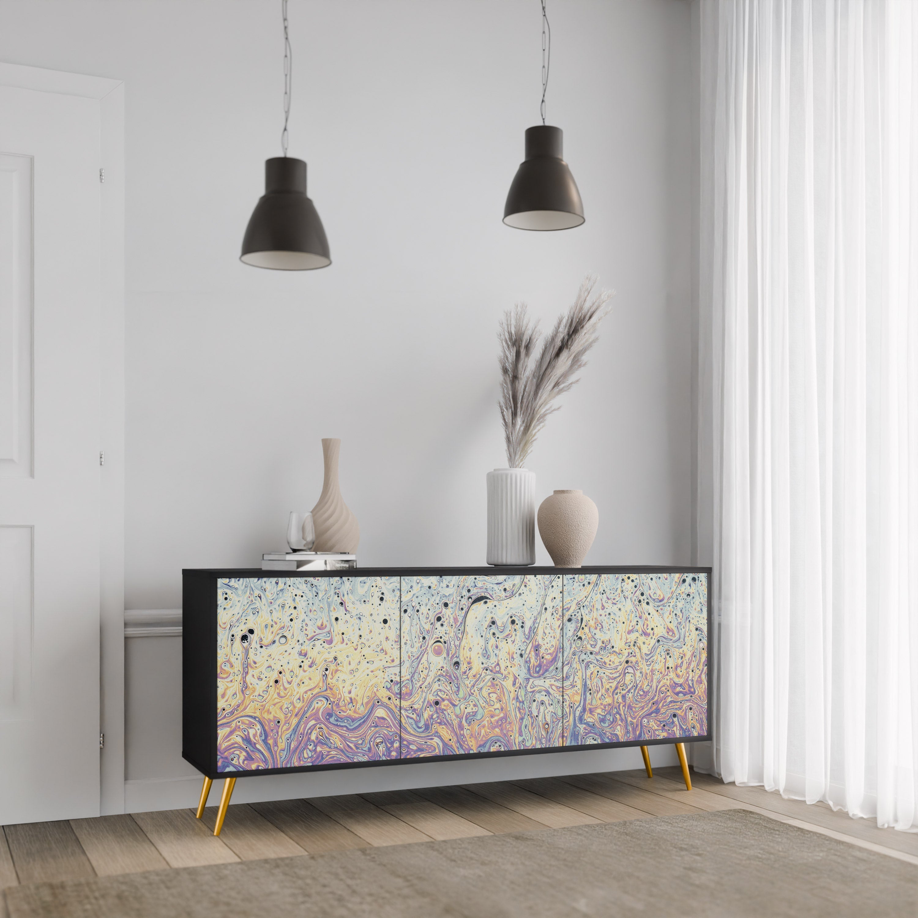 MOSAIC OF COLORS Aparador de 3 Portas em Acabamento Preto