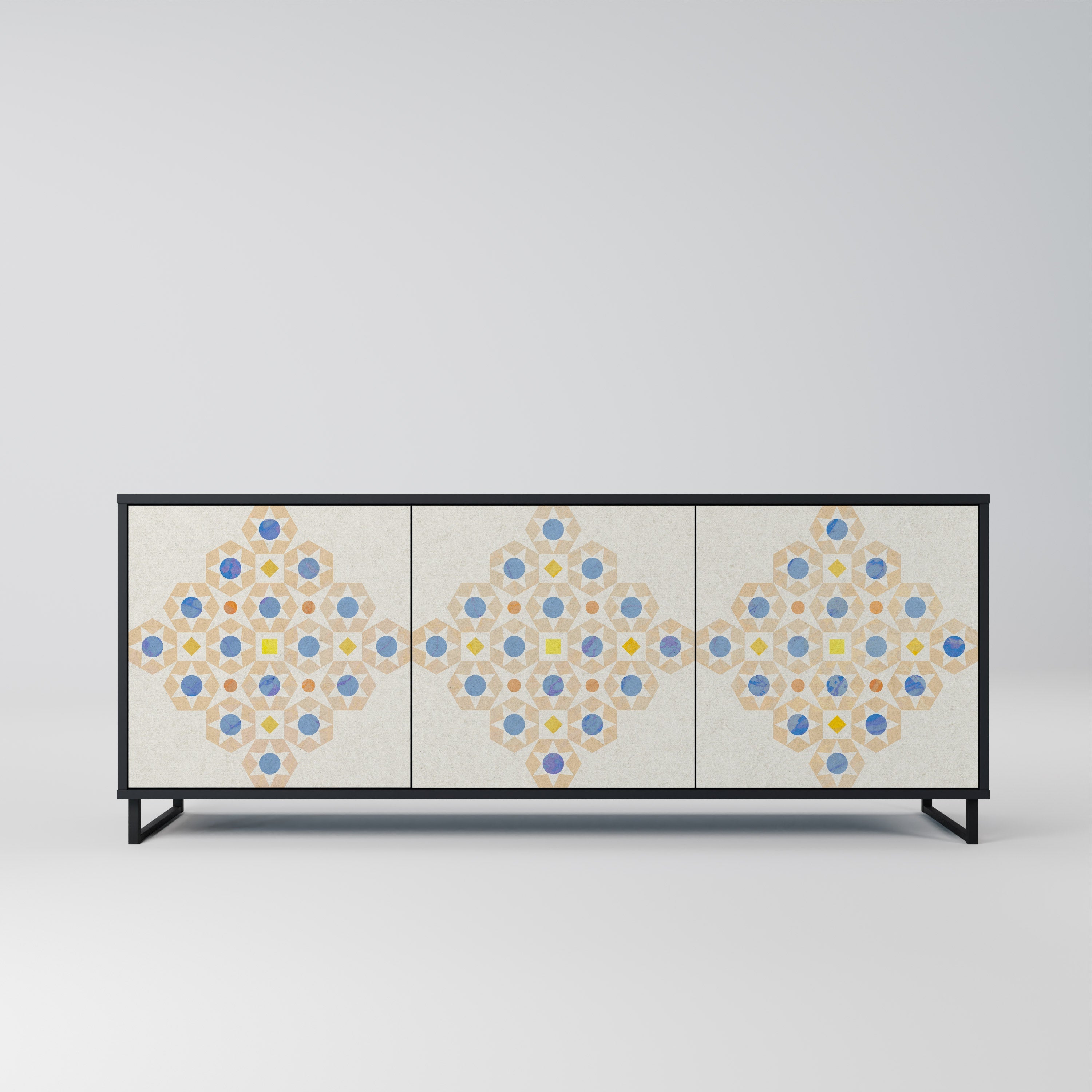 PATTERNED PRISM 3-Door Sideboard in Black Finish