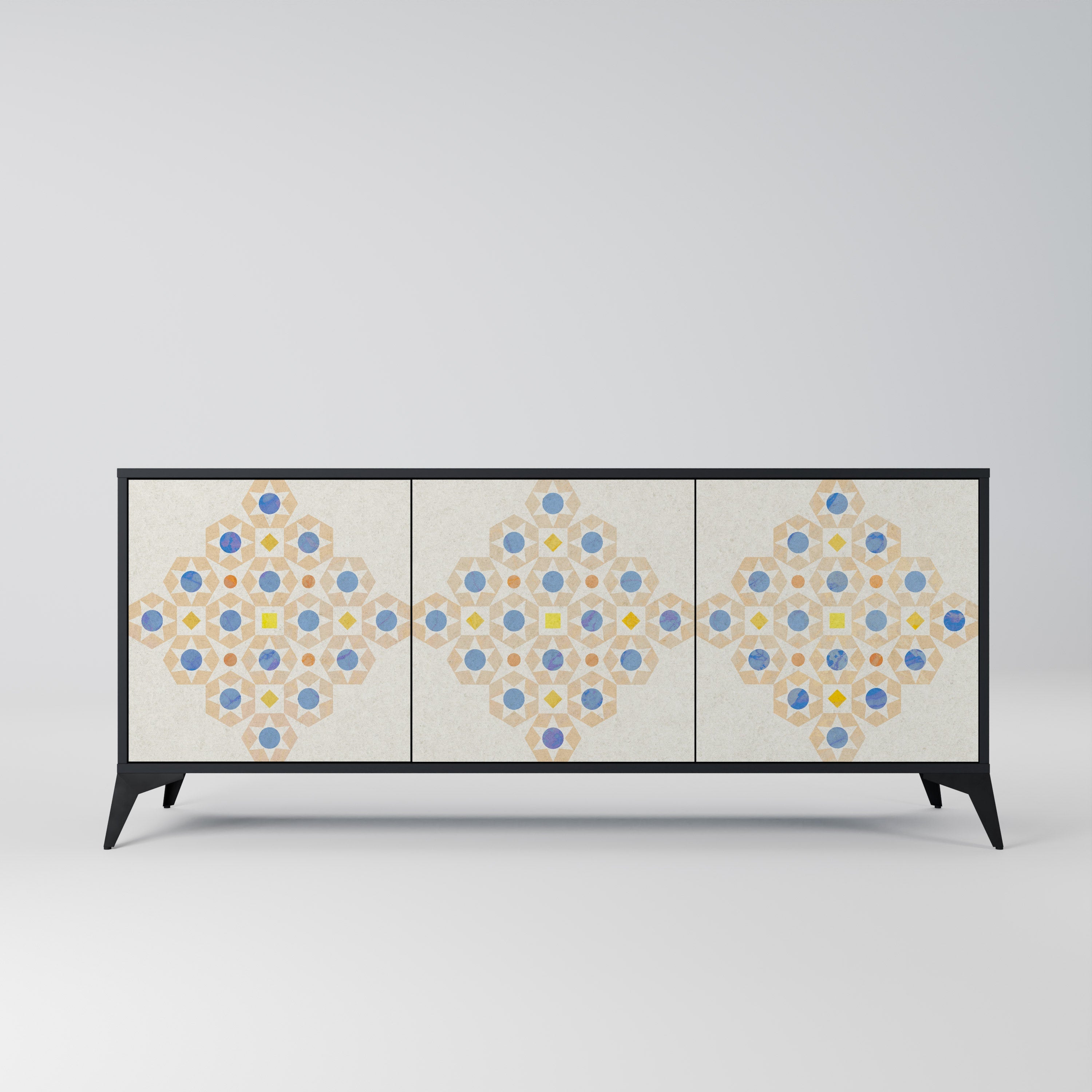 PATTERNED PRISM 3-Door Sideboard in Black Finish