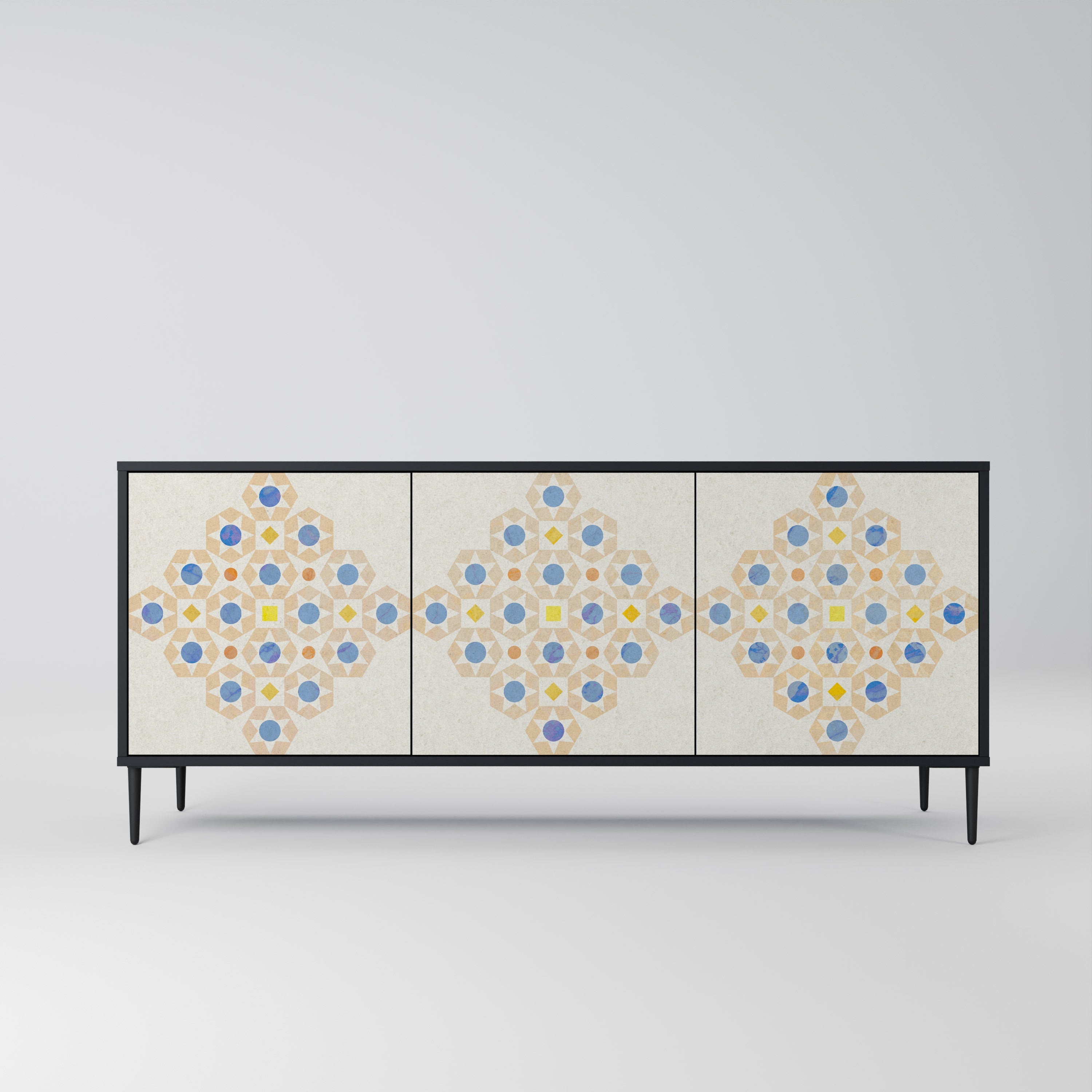 PATTERNED PRISM 3-Door Sideboard in Black Finish