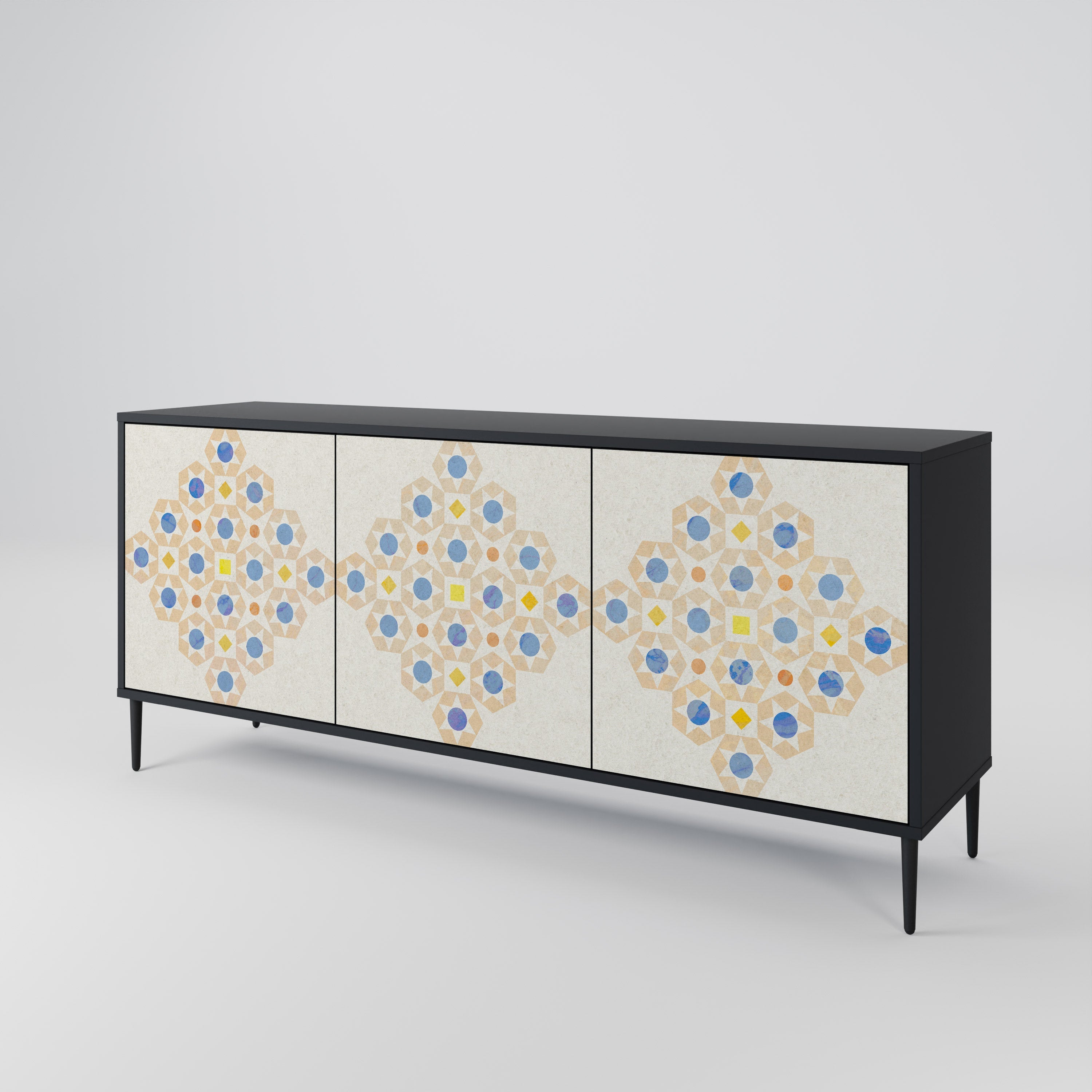 PATTERNED PRISM 3-Door Sideboard in Black Finish