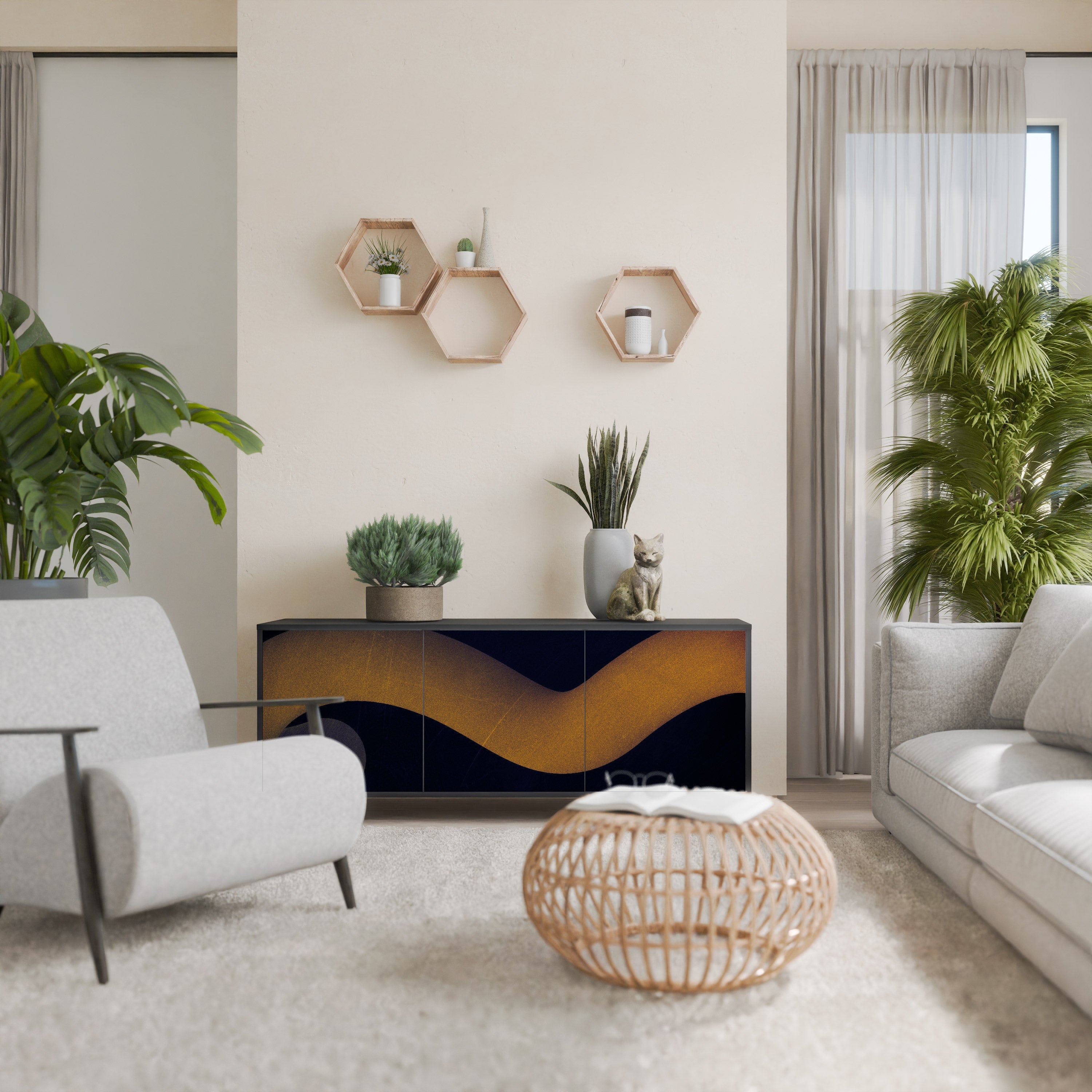 HOLLOW TIME 3-Door Sideboard in Black Finish