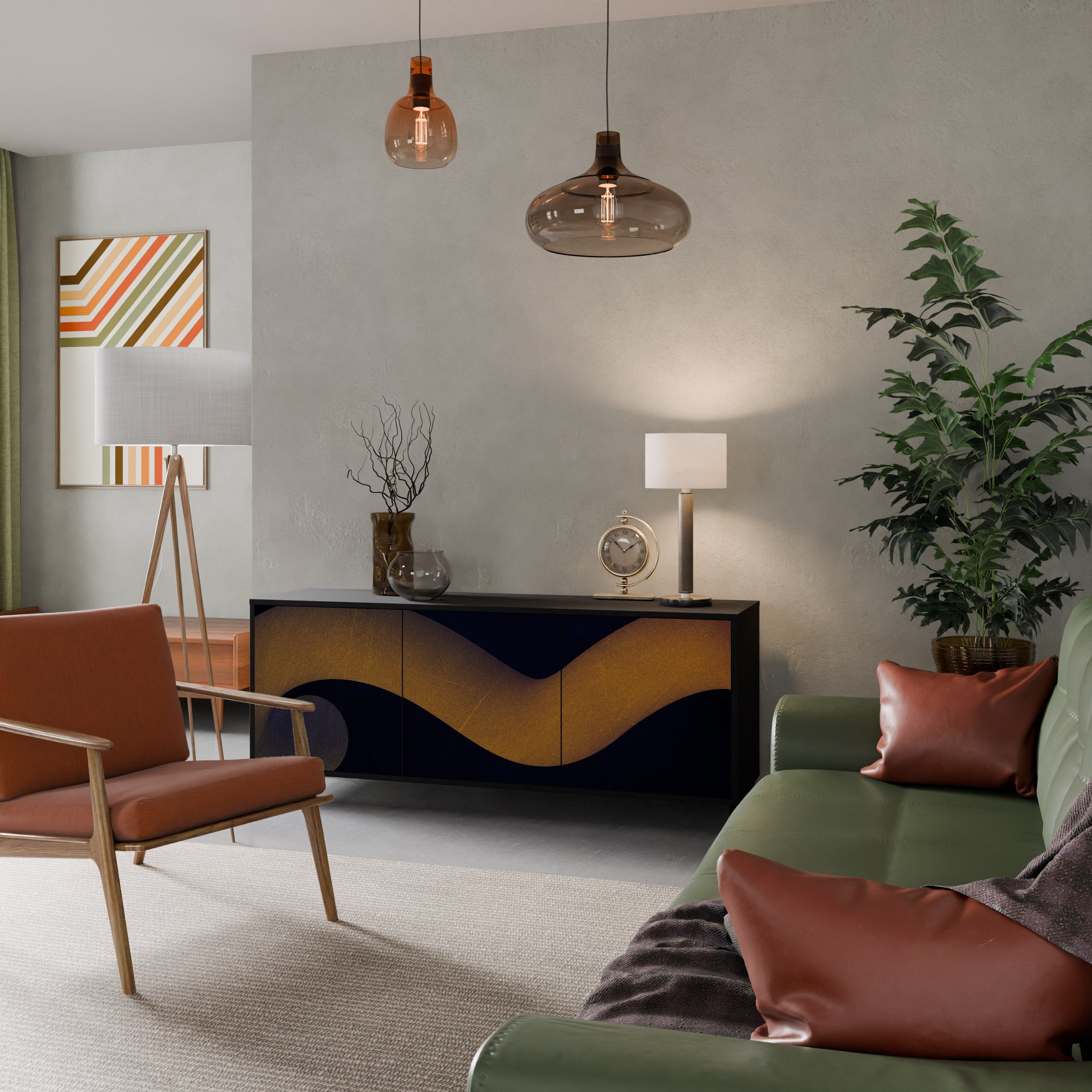 HOLLOW TIME 3-Door Sideboard in Black Finish