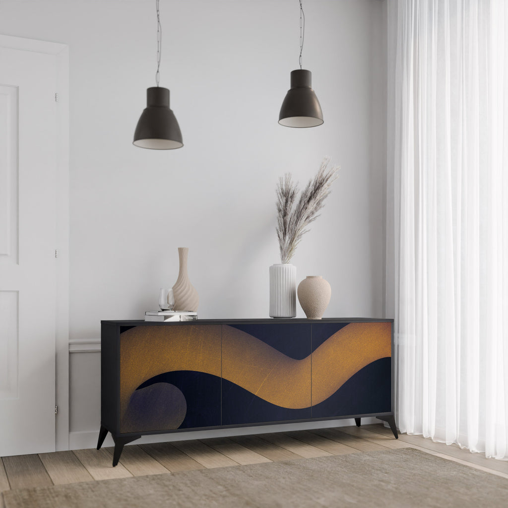 HOLLOW TIME 3-Door Sideboard in Black Finish