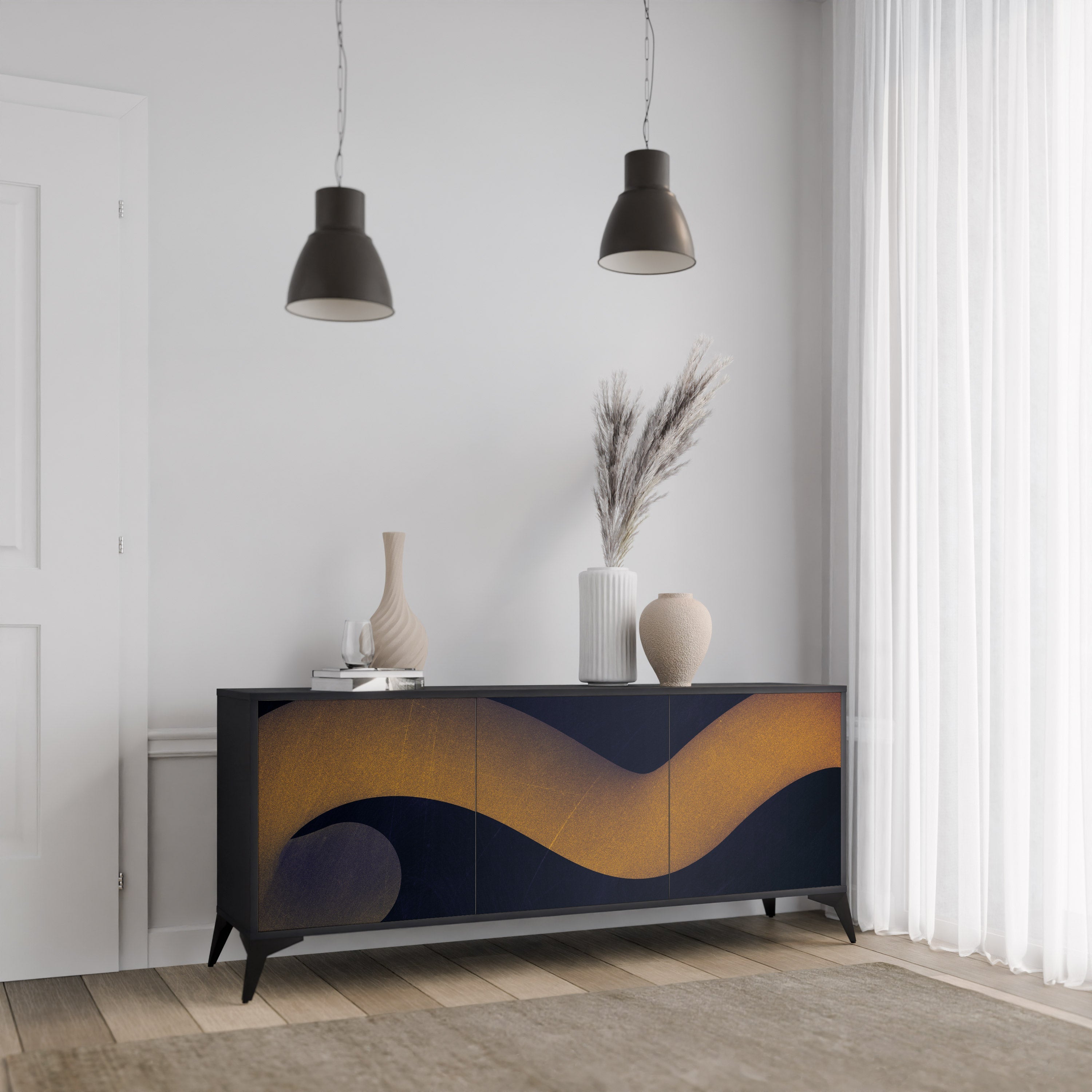 HOLLOW TIME 3-Door Sideboard in Black Finish