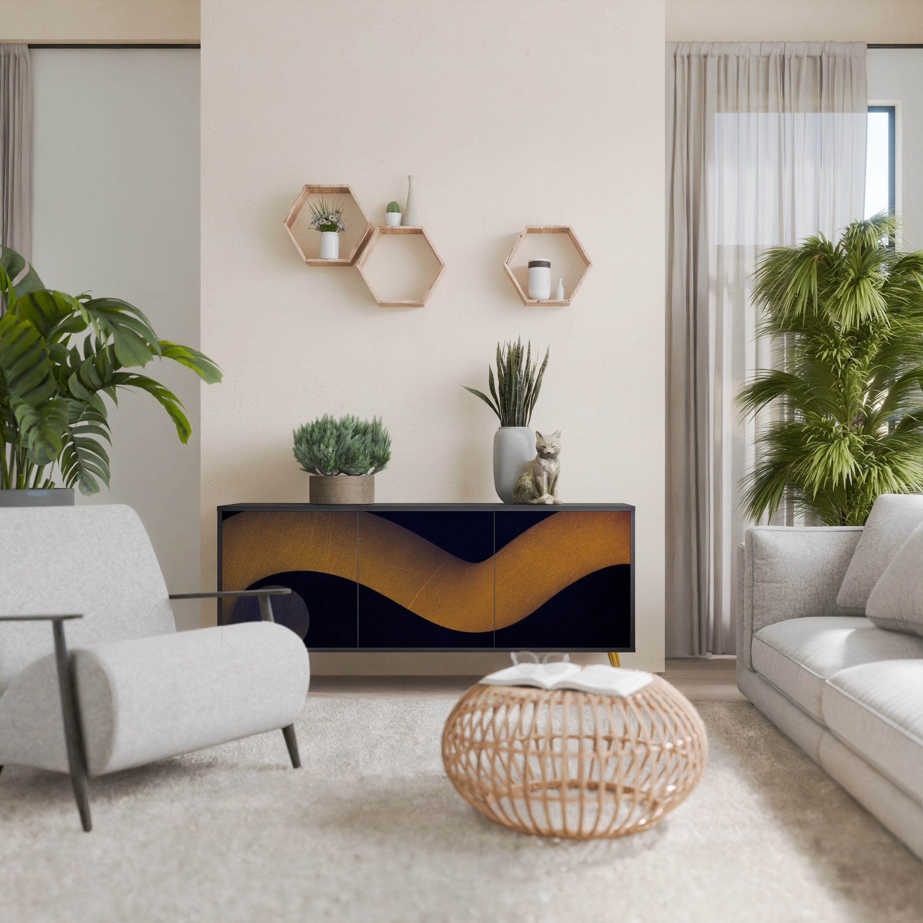 HOLLOW TIME 3-Door Sideboard in Black Finish