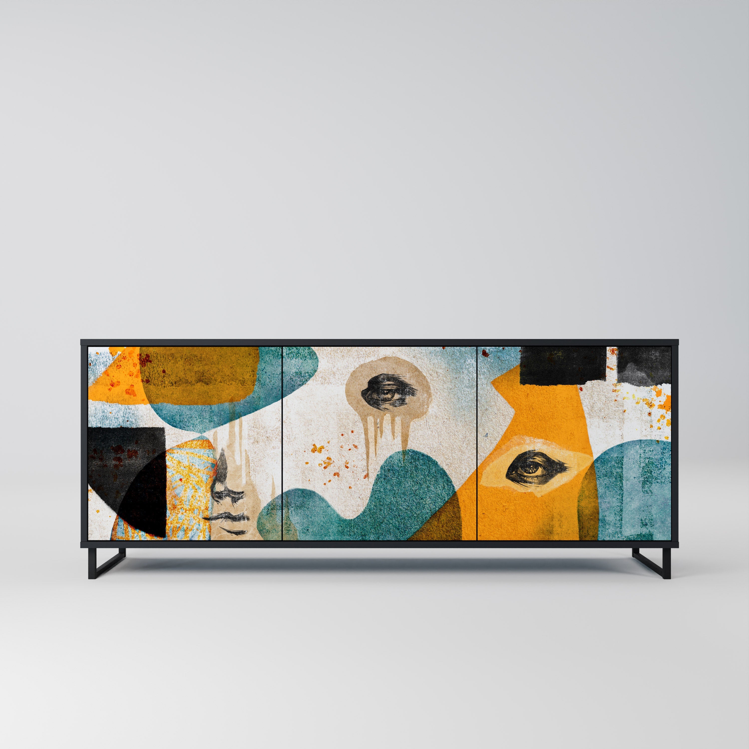 ABSTRACT FACES Aparador de 3 Portas em Acabamento Preto