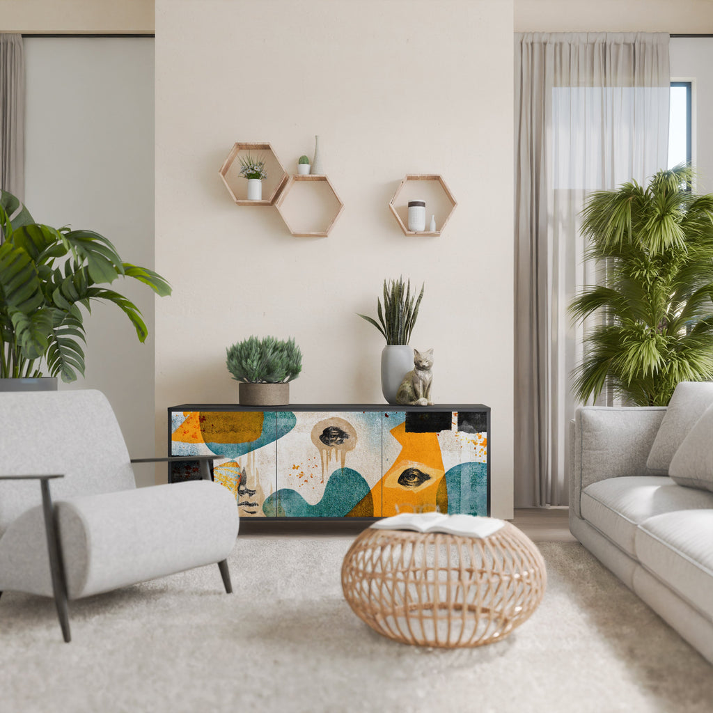 ABSTRACT FACES Aparador de 3 Portas em Acabamento Preto