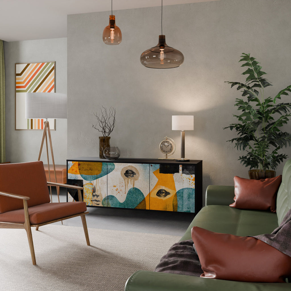 ABSTRACT FACES Aparador de 3 Portas em Acabamento Preto