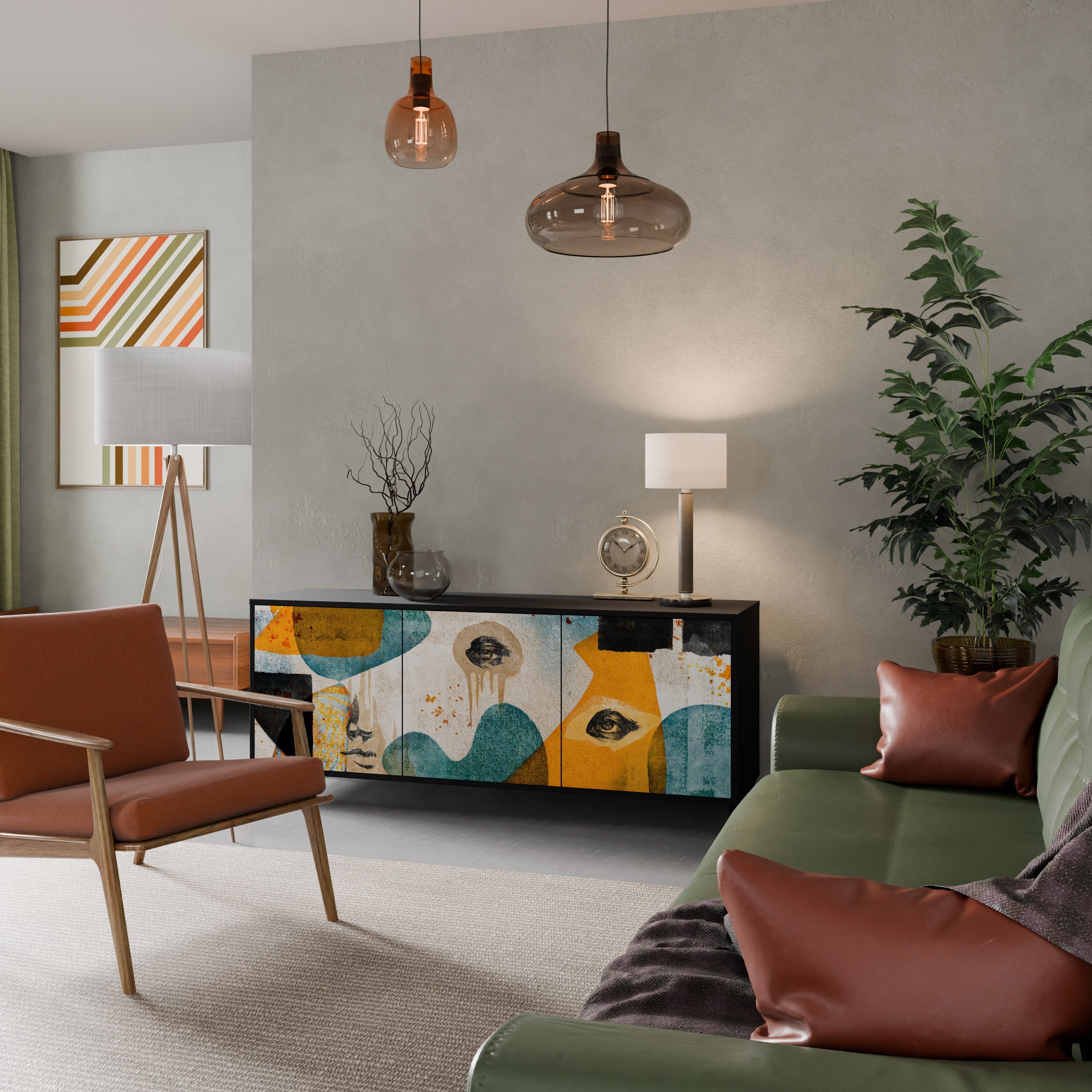 ABSTRACT FACES Aparador de 3 Portas em Acabamento Preto