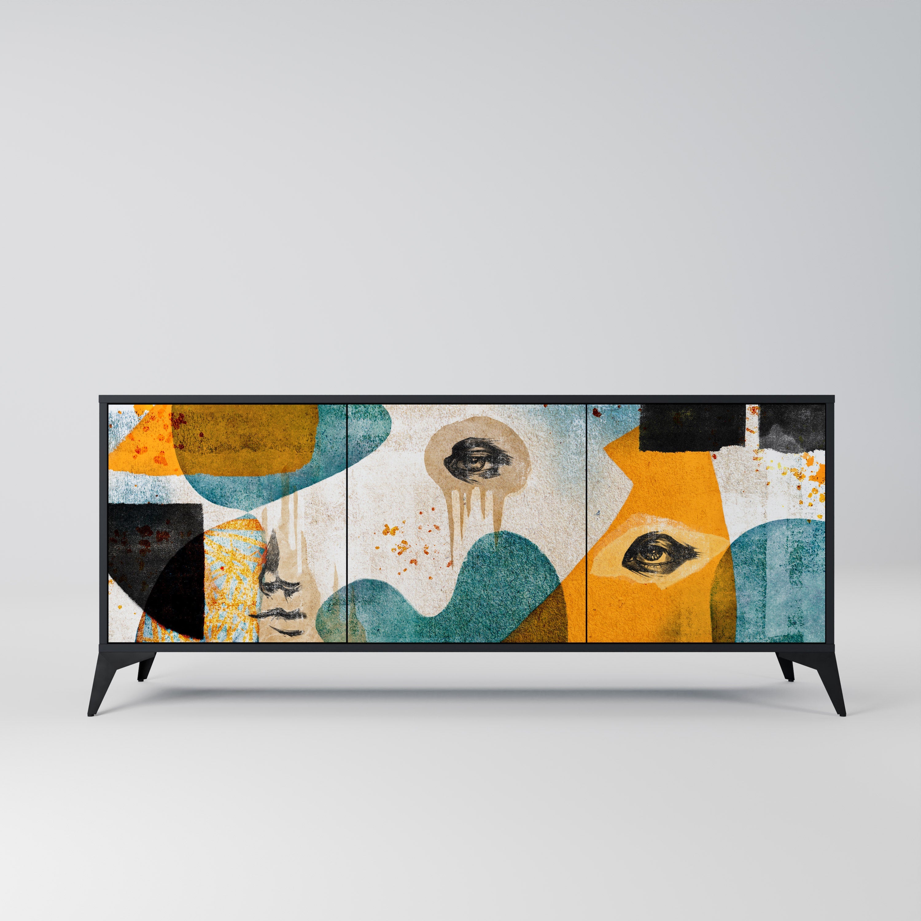 ABSTRACT FACES Aparador de 3 Portas em Acabamento Preto