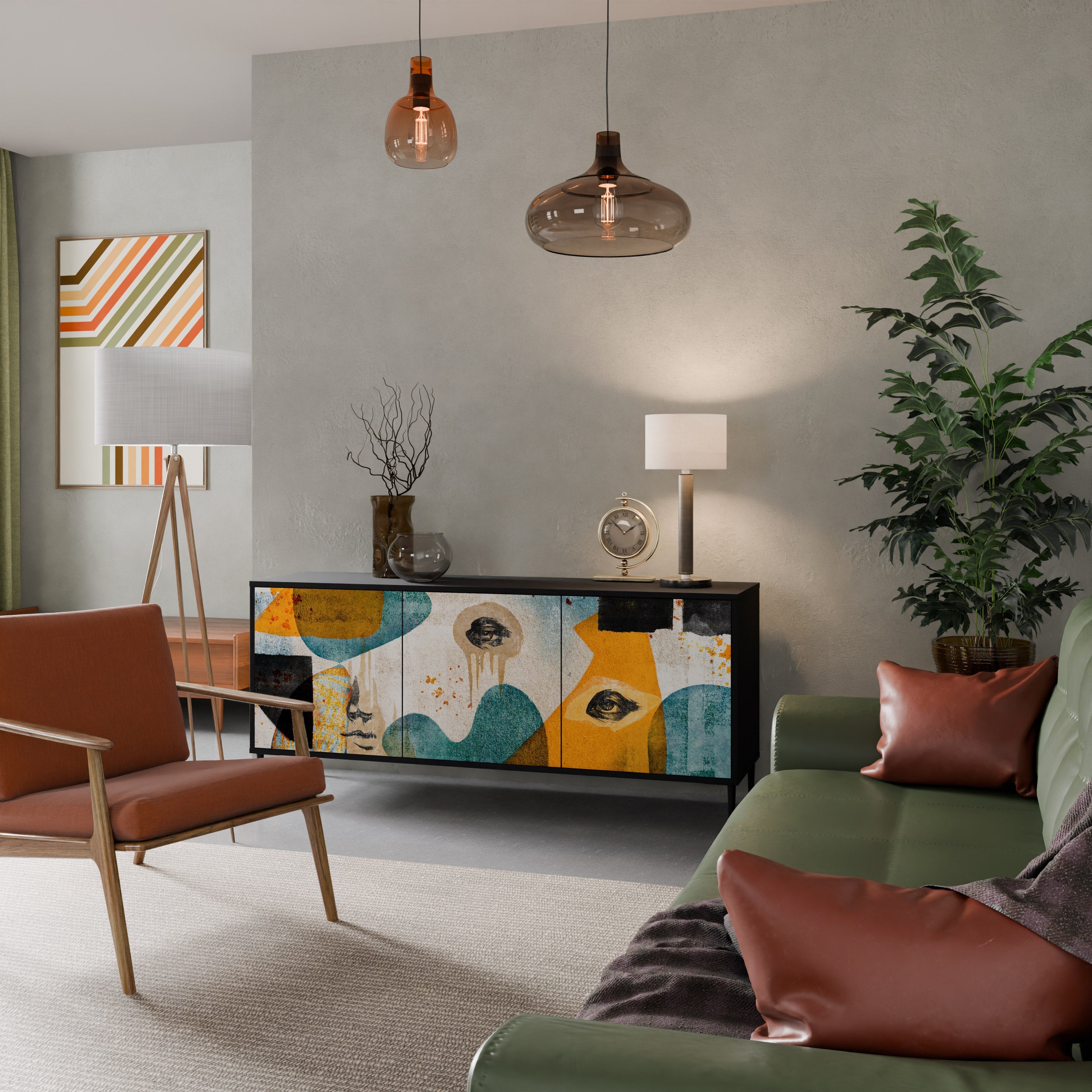 ABSTRACT FACES Aparador de 3 Portas em Acabamento Preto