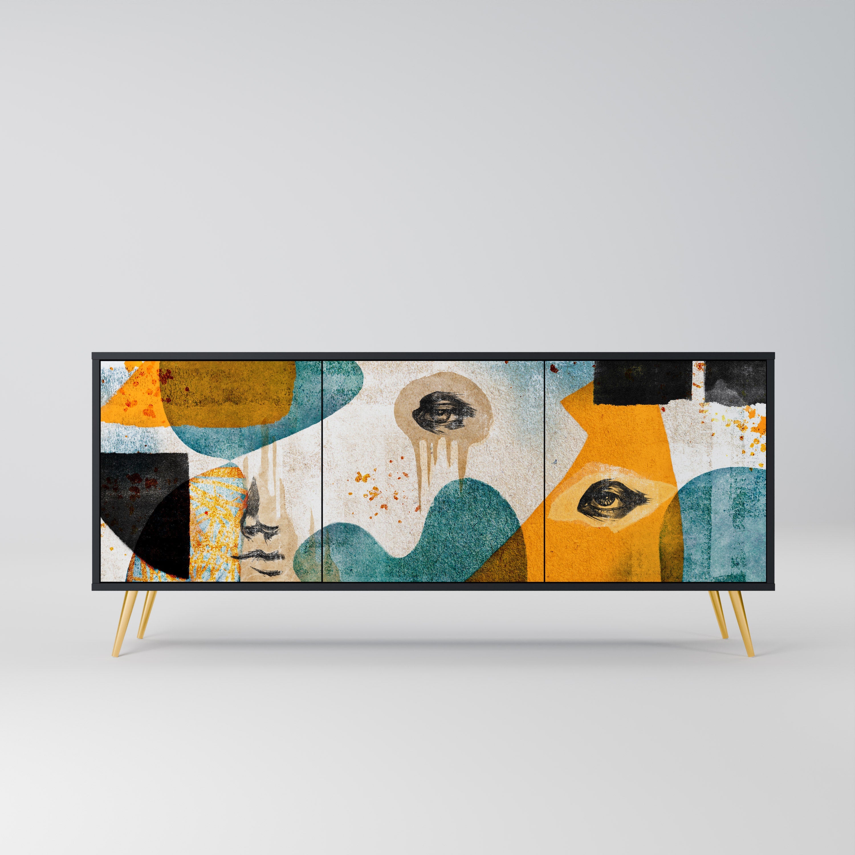 ABSTRACT FACES Aparador de 3 Portas em Acabamento Preto