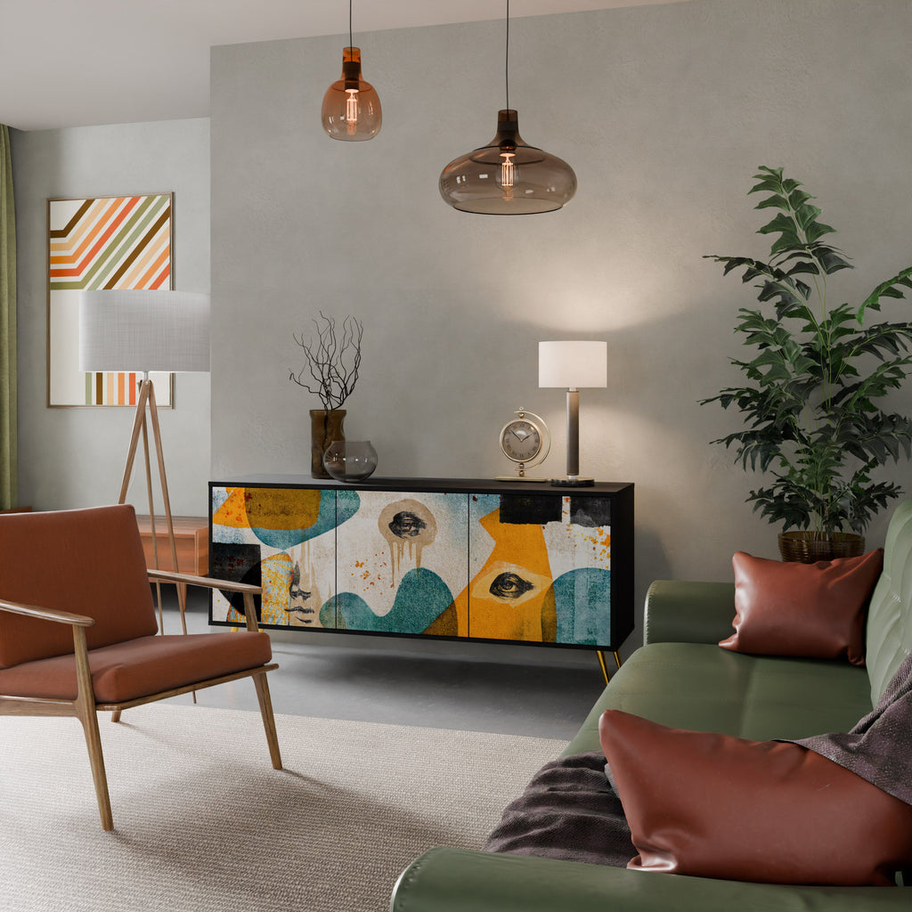 ABSTRACT FACES Aparador de 3 Portas em Acabamento Preto