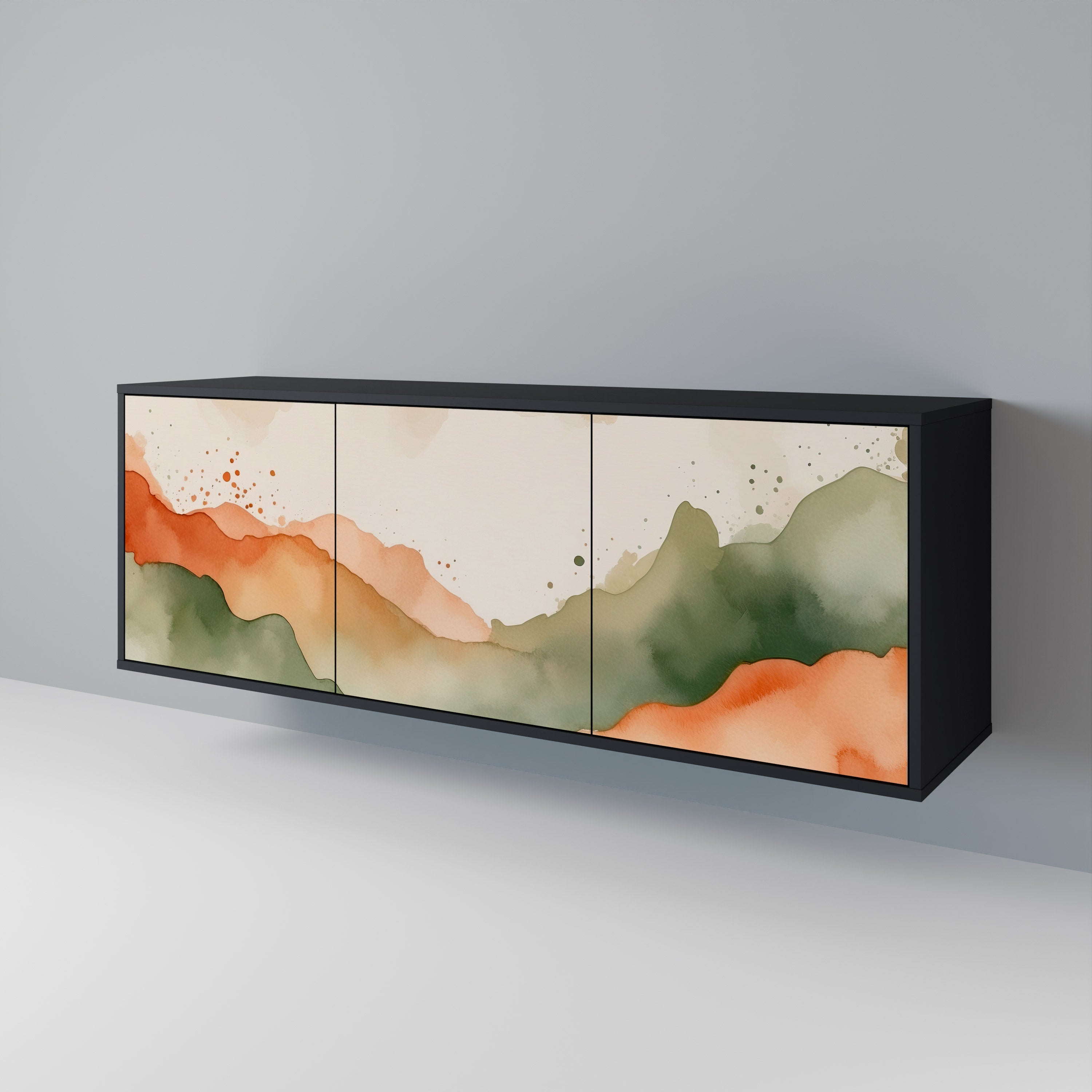 WATERCOLOUR PEAKS 3-Door Sideboard in Black Finish