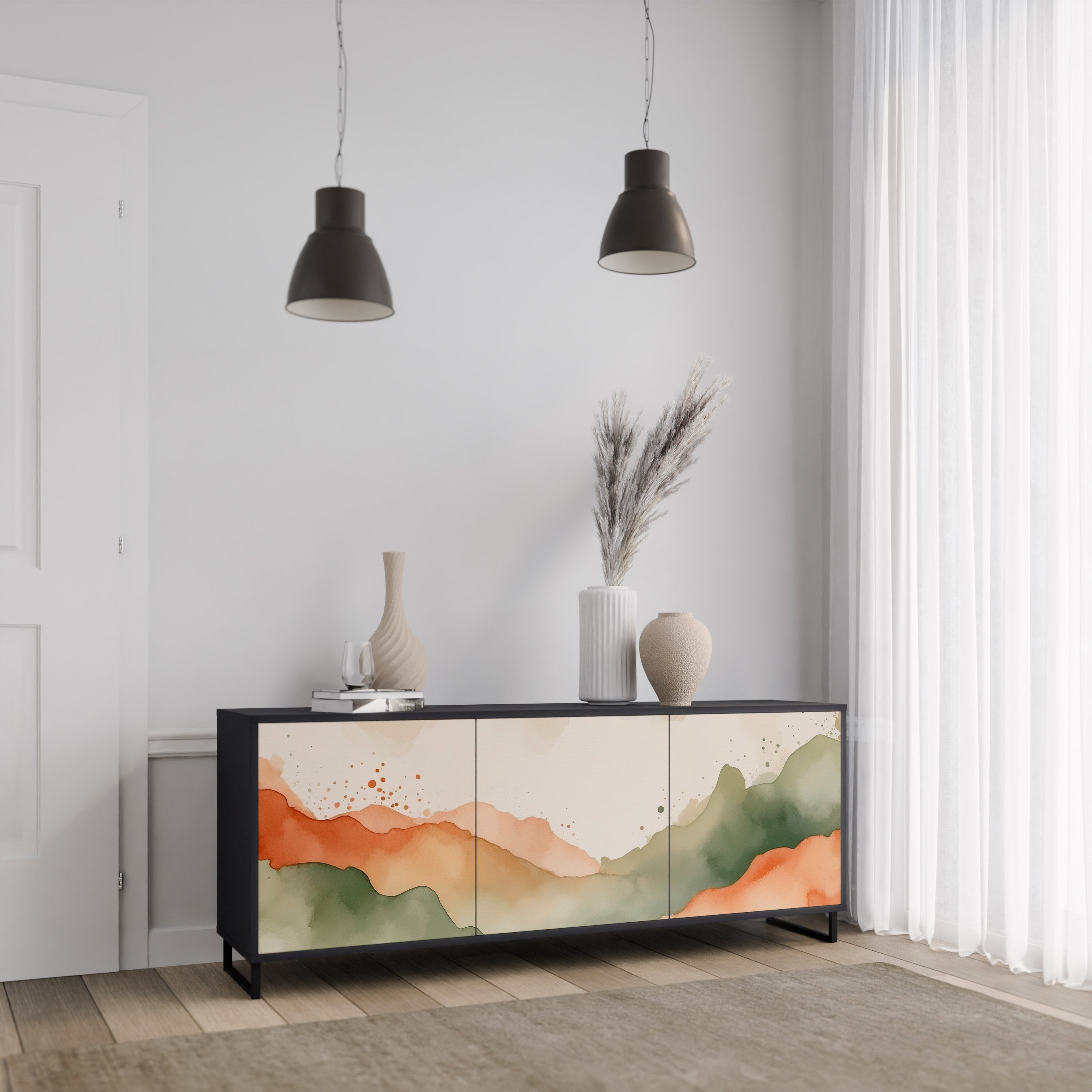 WATERCOLOUR PEAKS 3-Door Sideboard in Black Finish