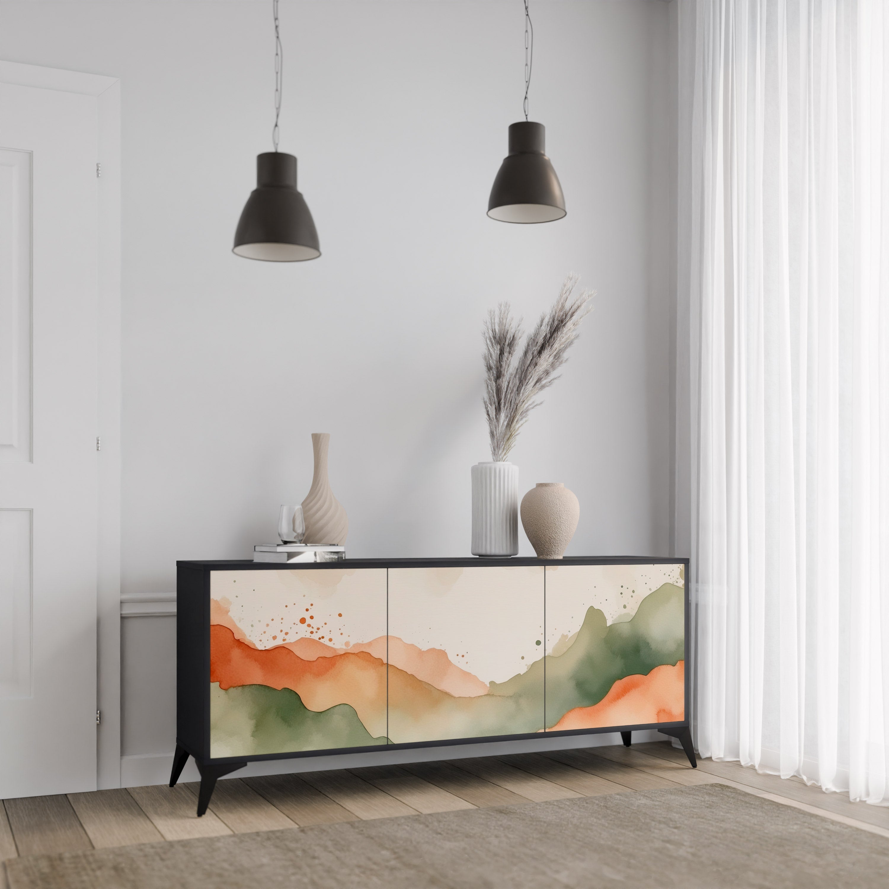 WATERCOLOUR PEAKS 3-Door Sideboard in Black Finish