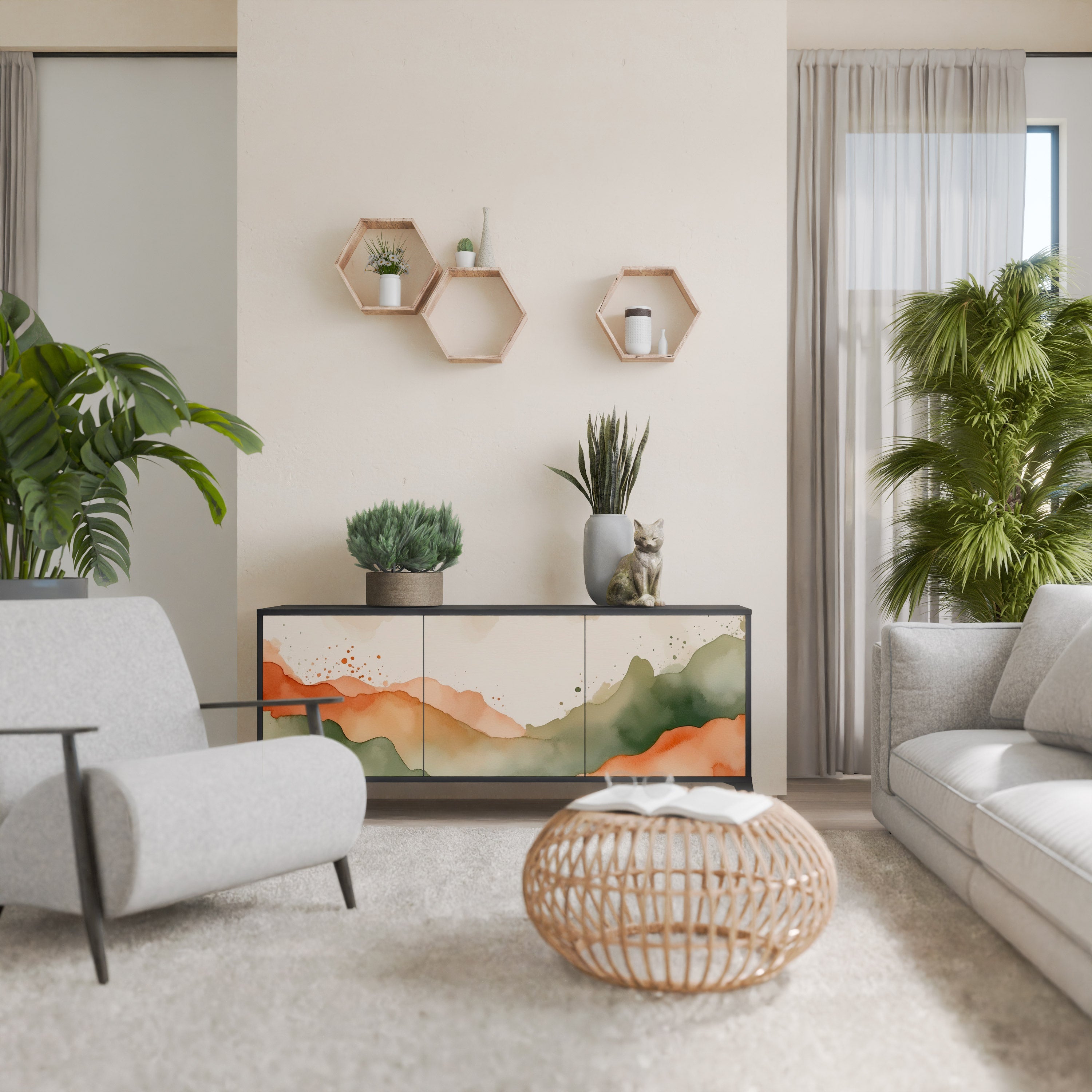 WATERCOLOUR PEAKS 3-Door Sideboard in Black Finish