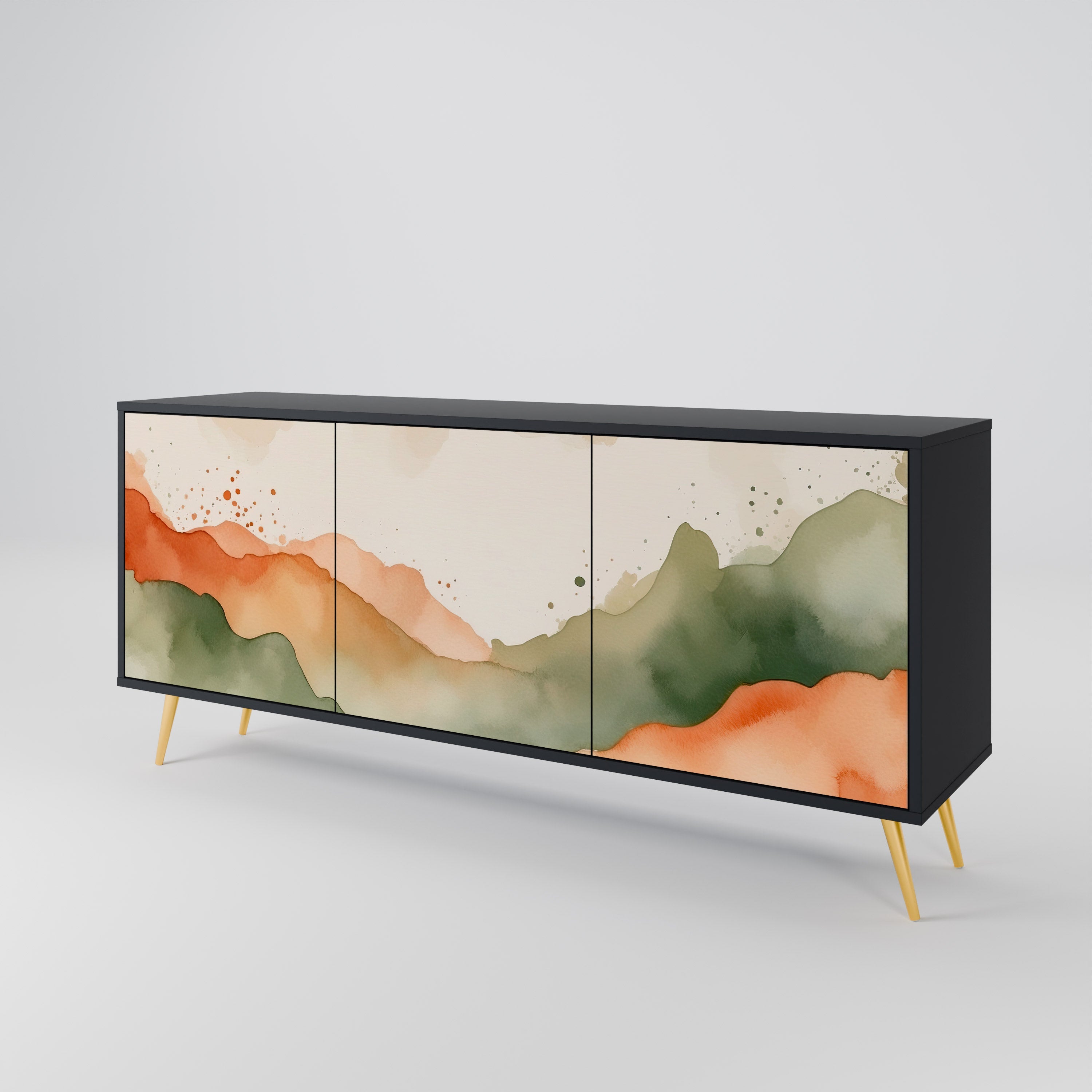 WATERCOLOUR PEAKS 3-Door Sideboard in Black Finish