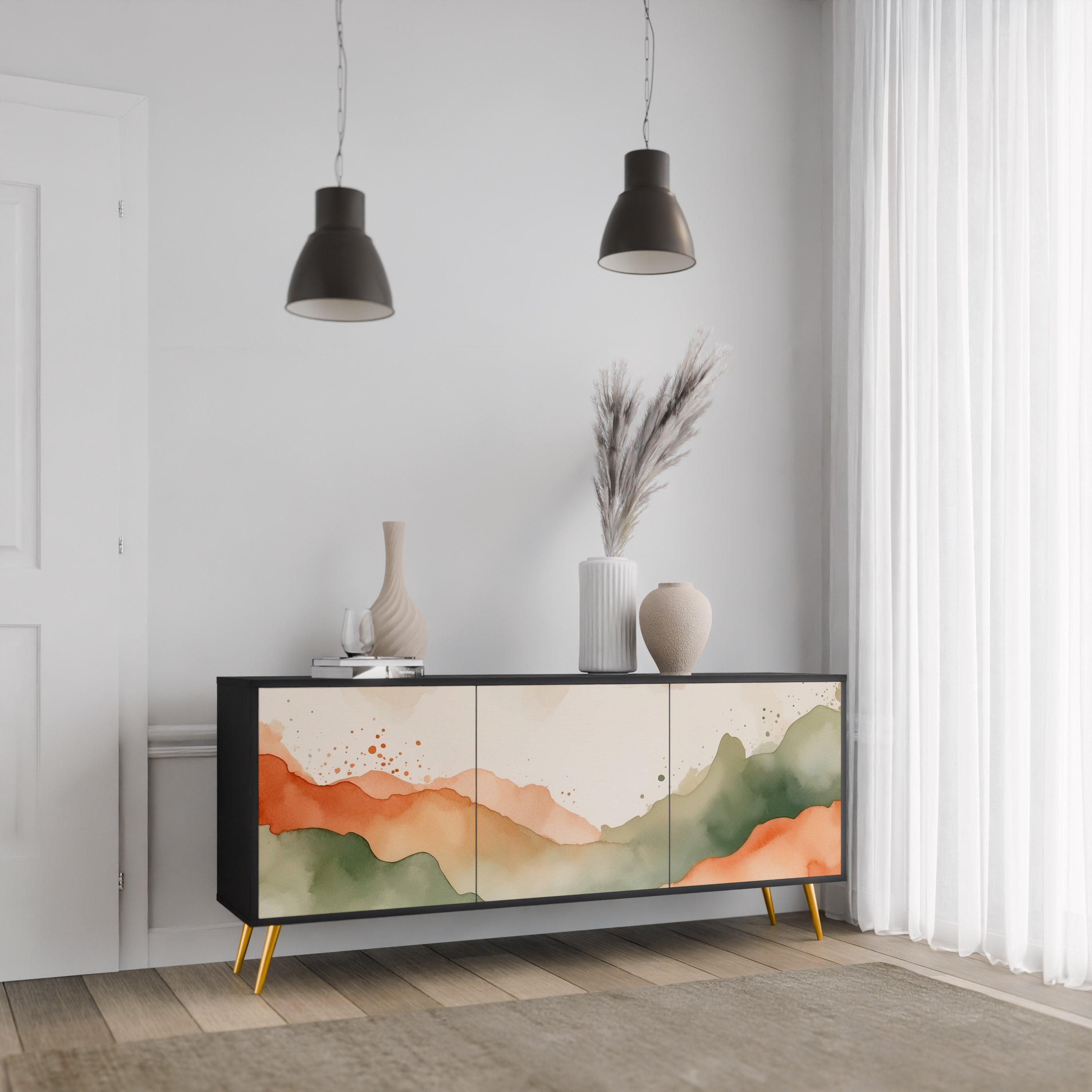 WATERCOLOUR PEAKS 3-Door Sideboard in Black Finish