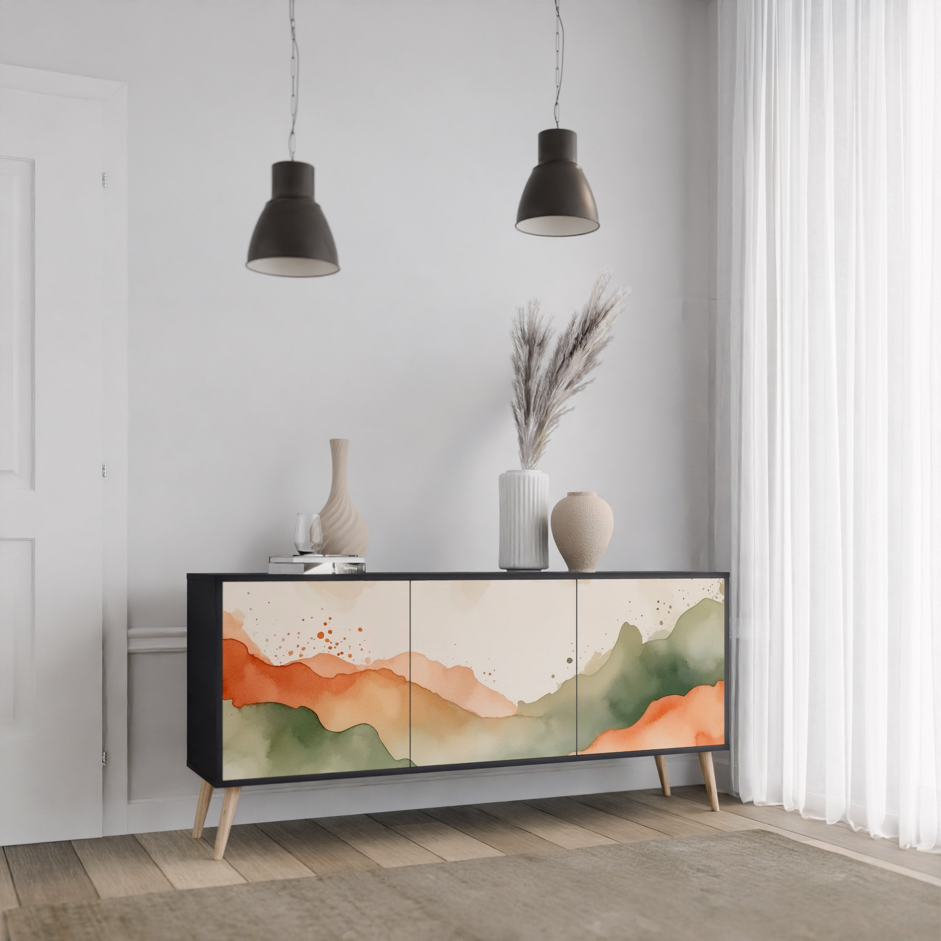 WATERCOLOUR PEAKS 3-Door Sideboard in Black Finish