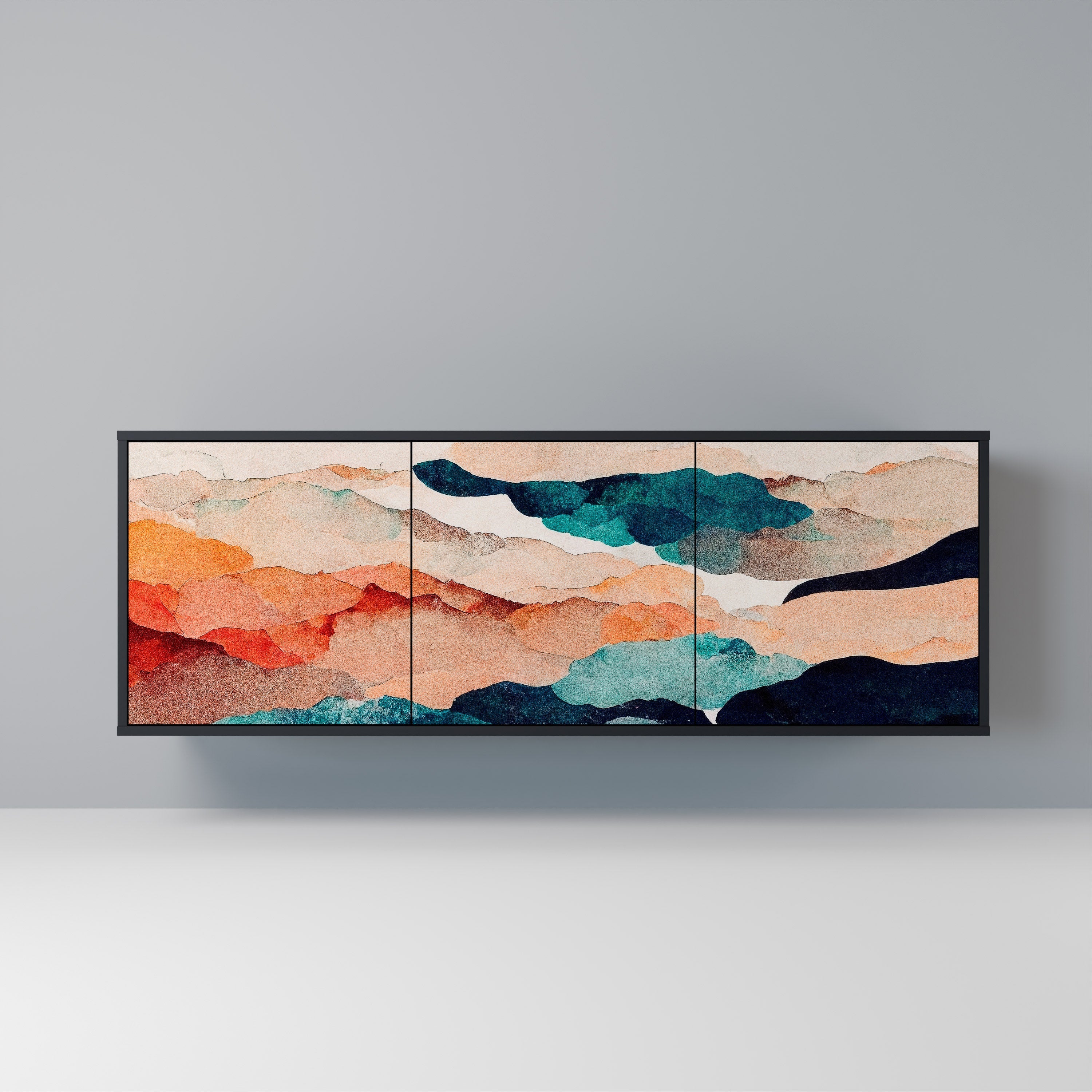 ABSTRACT LANDSCAPE Aparador de 3 Portas em Acabamento Preto