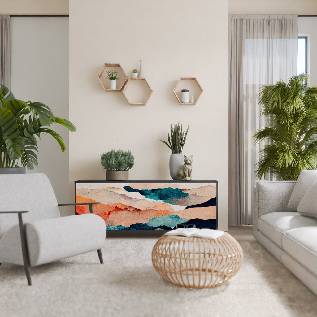 ABSTRACT LANDSCAPE Aparador de 3 Portas em Acabamento Preto