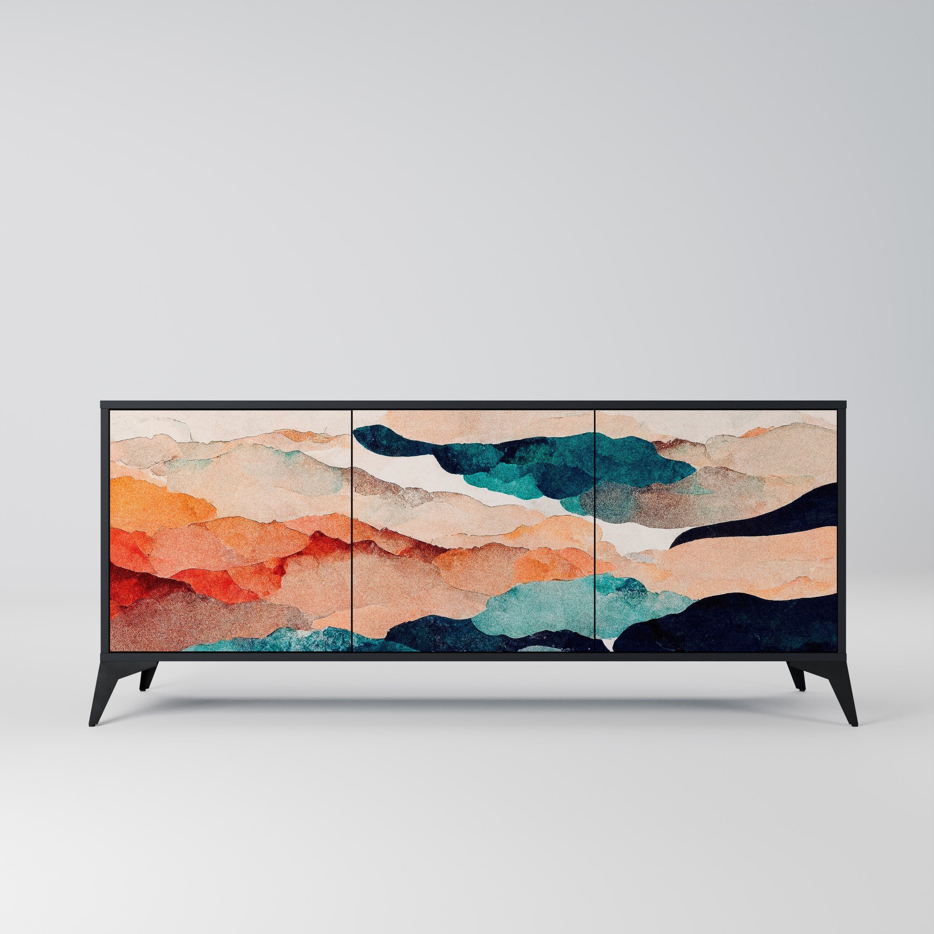 ABSTRACT LANDSCAPE Aparador de 3 Portas em Acabamento Preto