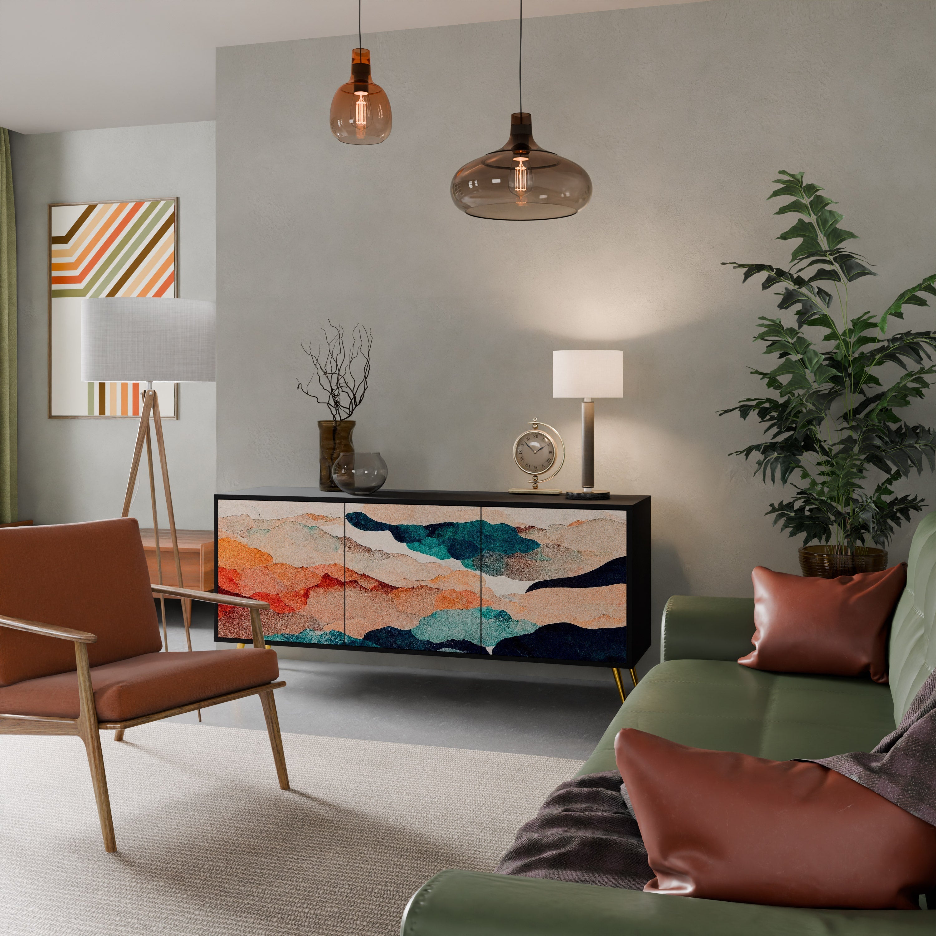 ABSTRACT LANDSCAPE Aparador de 3 Portas em Acabamento Preto