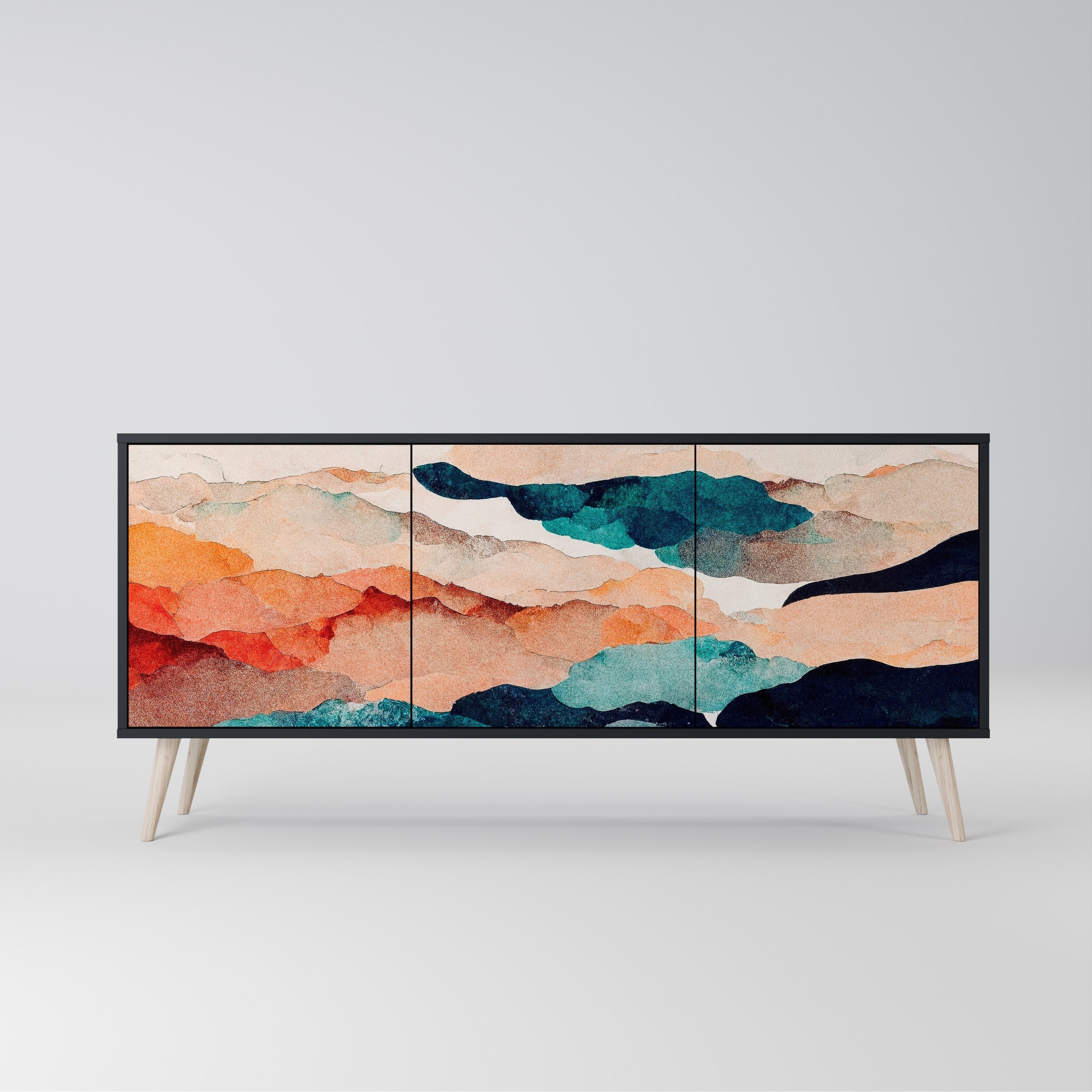 ABSTRACT LANDSCAPE Aparador de 3 Portas em Acabamento Preto