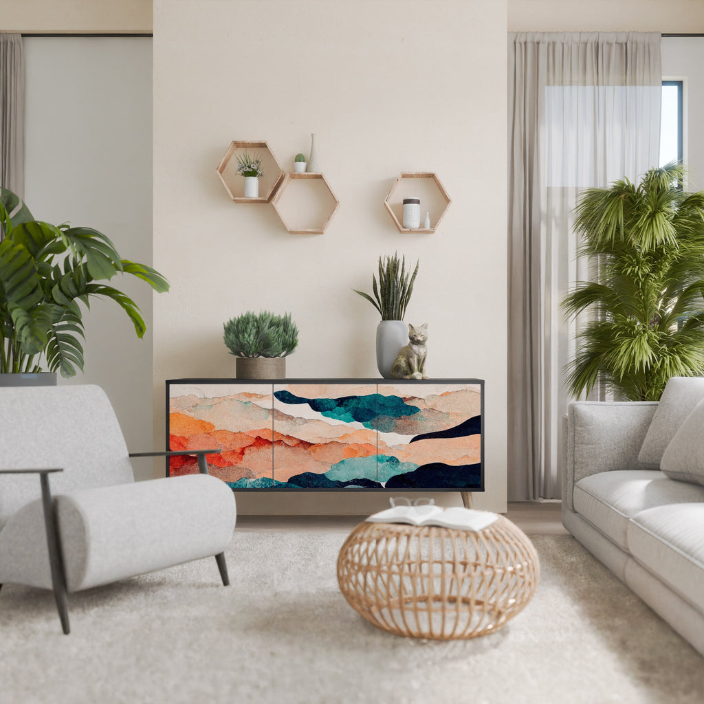 ABSTRACT LANDSCAPE Aparador de 3 Portas em Acabamento Preto