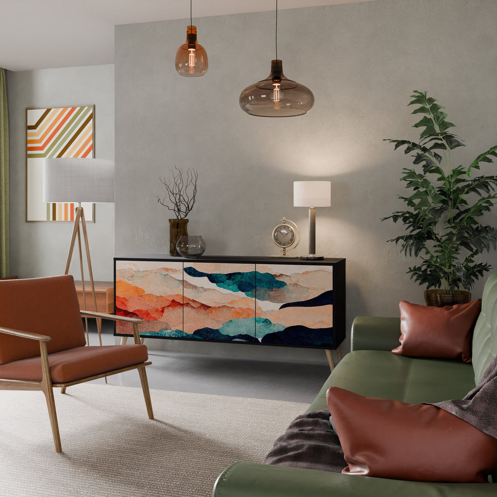 ABSTRACT LANDSCAPE Aparador de 3 Portas em Acabamento Preto