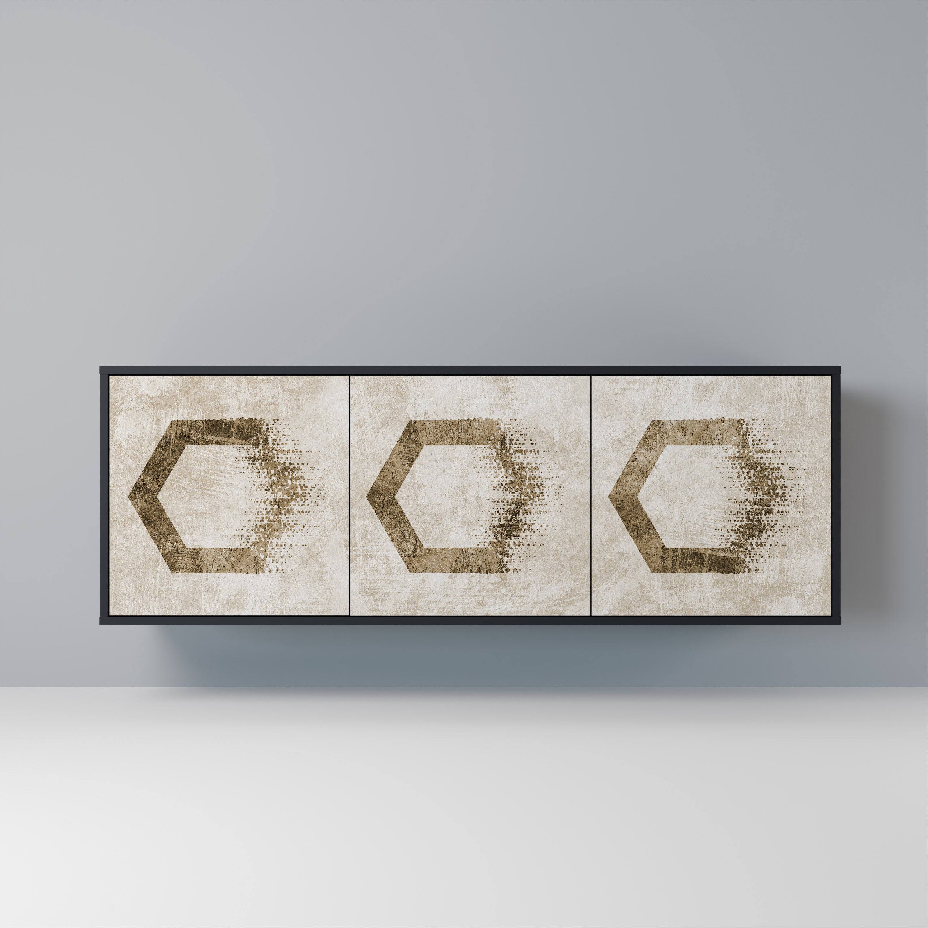 HEXAGONAL SHAPES 3-Door Sideboard in Black Finish