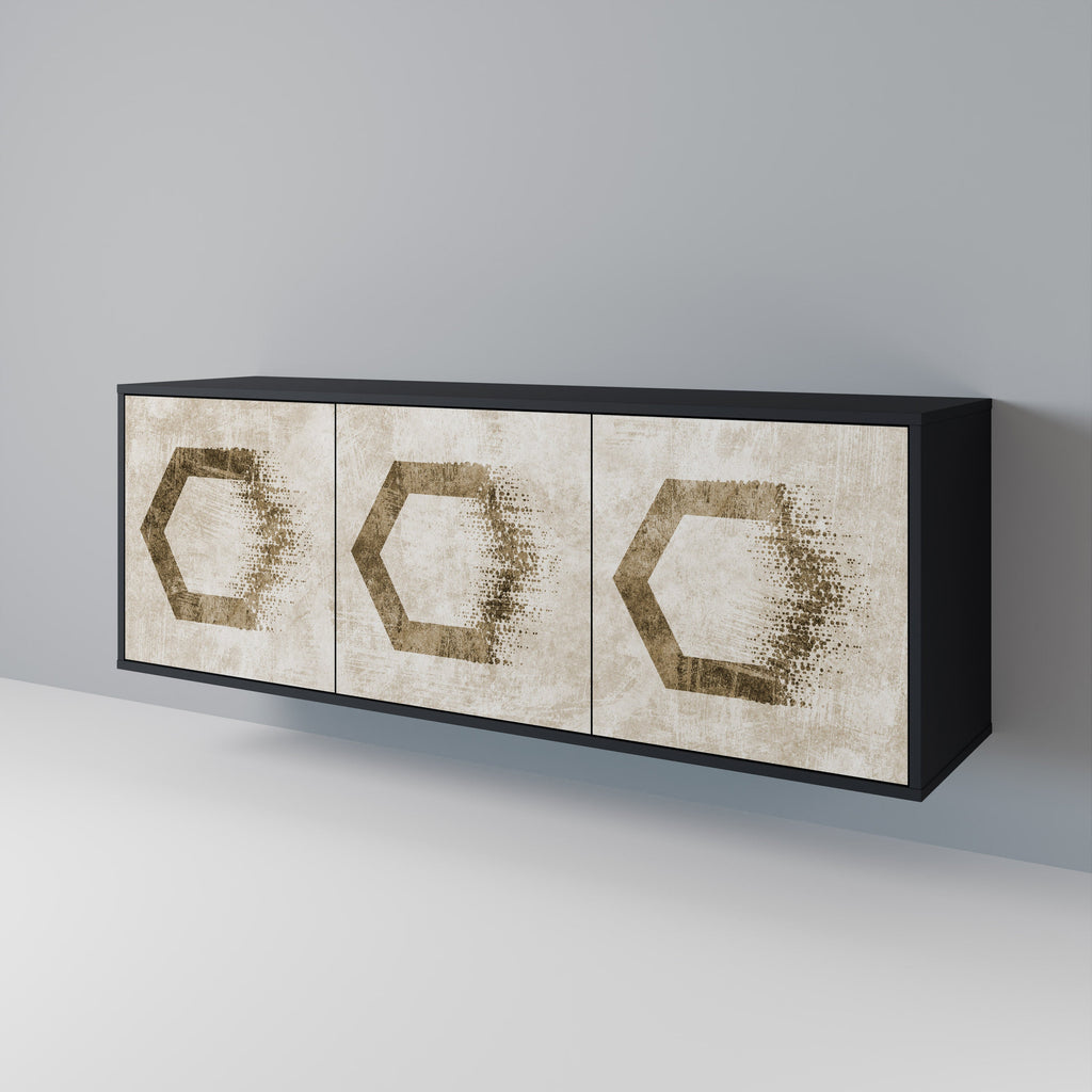HEXAGONAL SHAPES 3-Door Sideboard in Black Finish