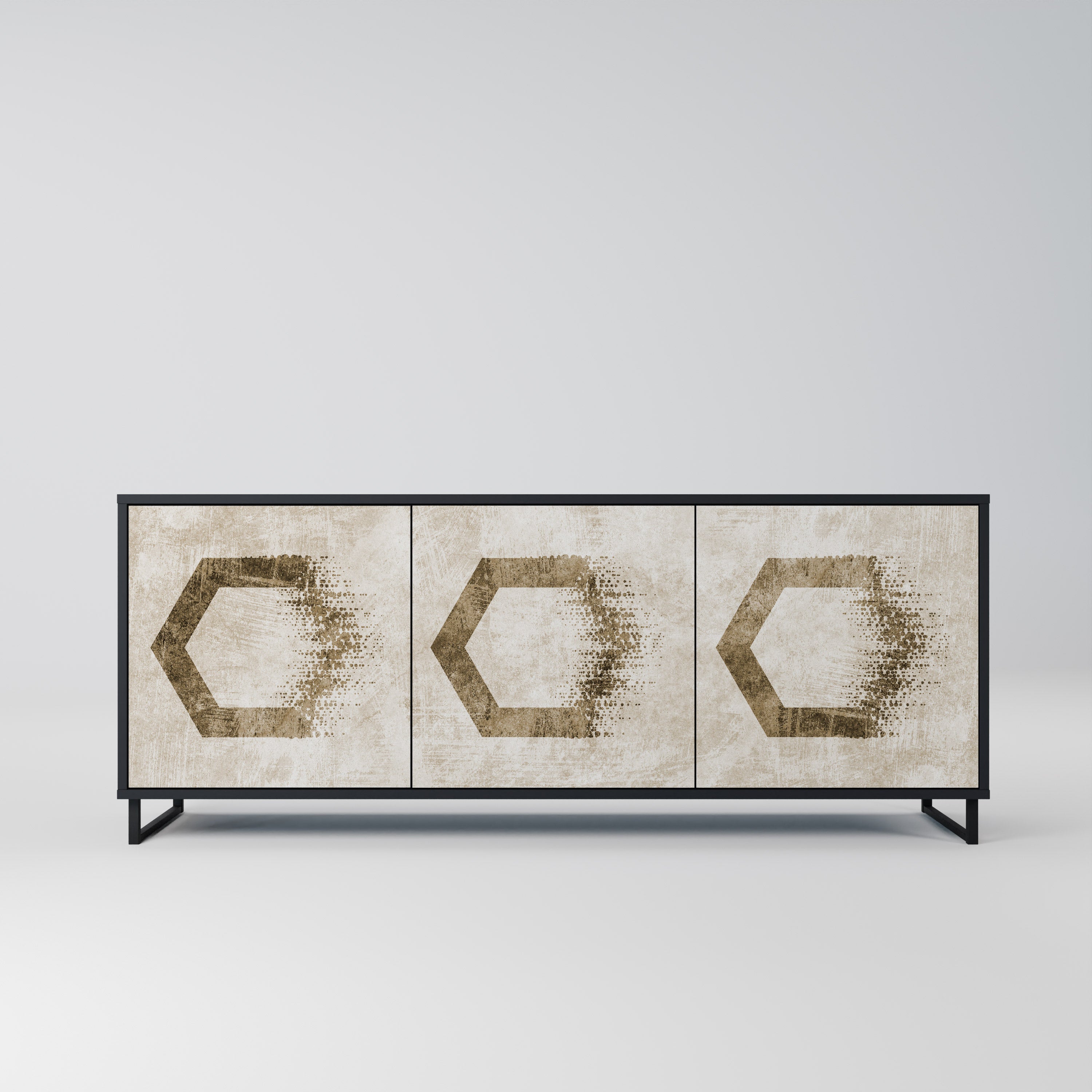 HEXAGONAL SHAPES 3-Door Sideboard in Black Finish