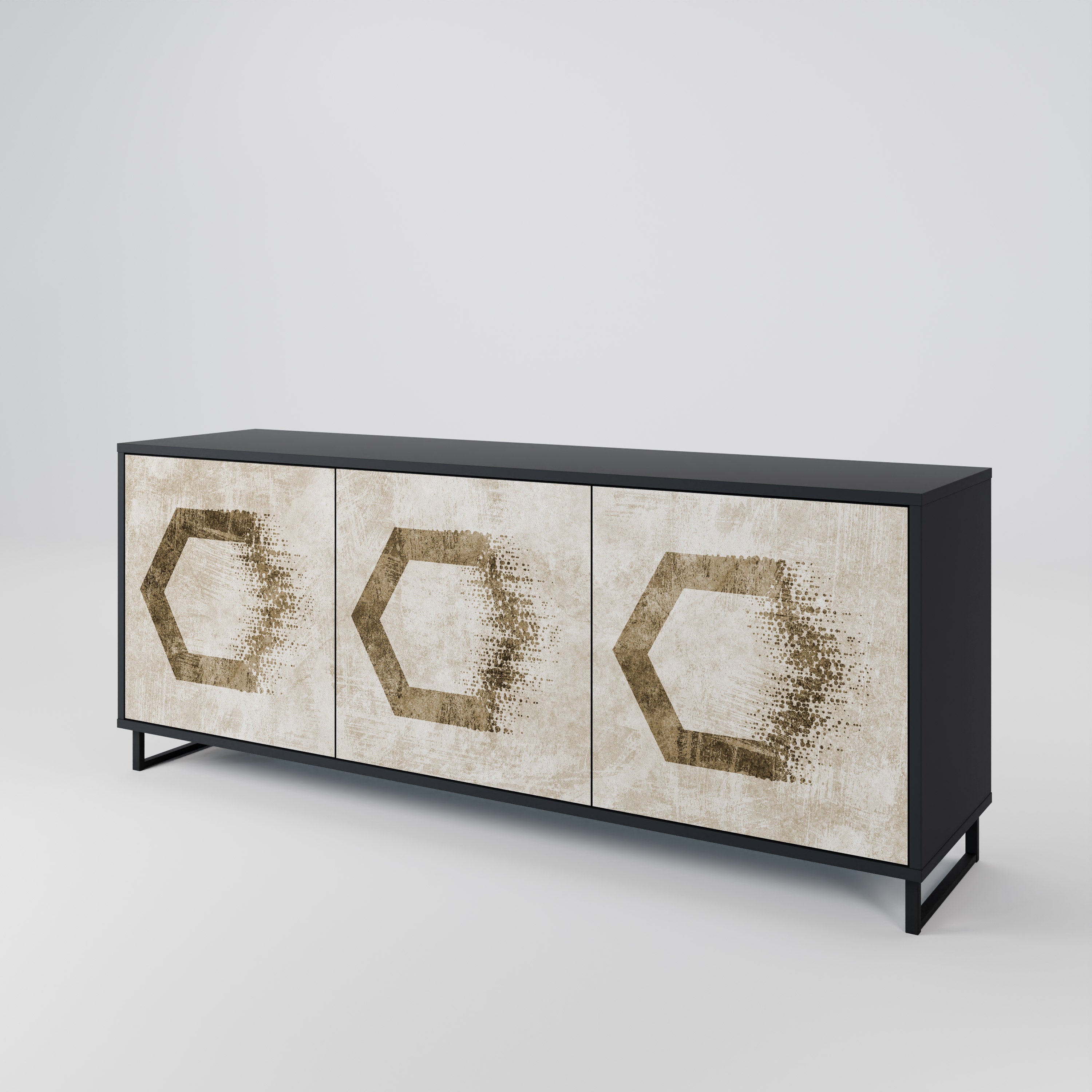 HEXAGONAL SHAPES 3-Door Sideboard in Black Finish