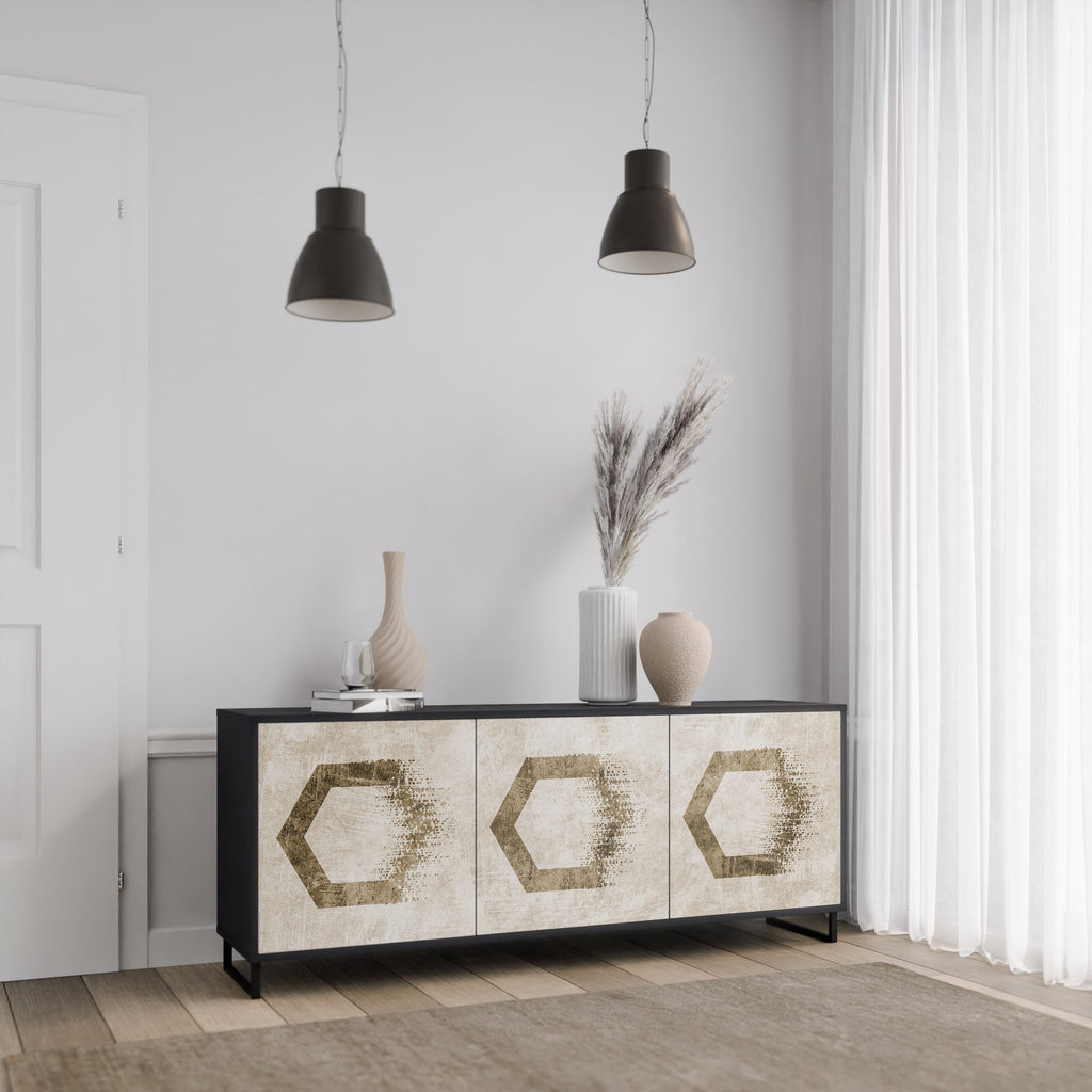 HEXAGONAL SHAPES 3-Door Sideboard in Black Finish