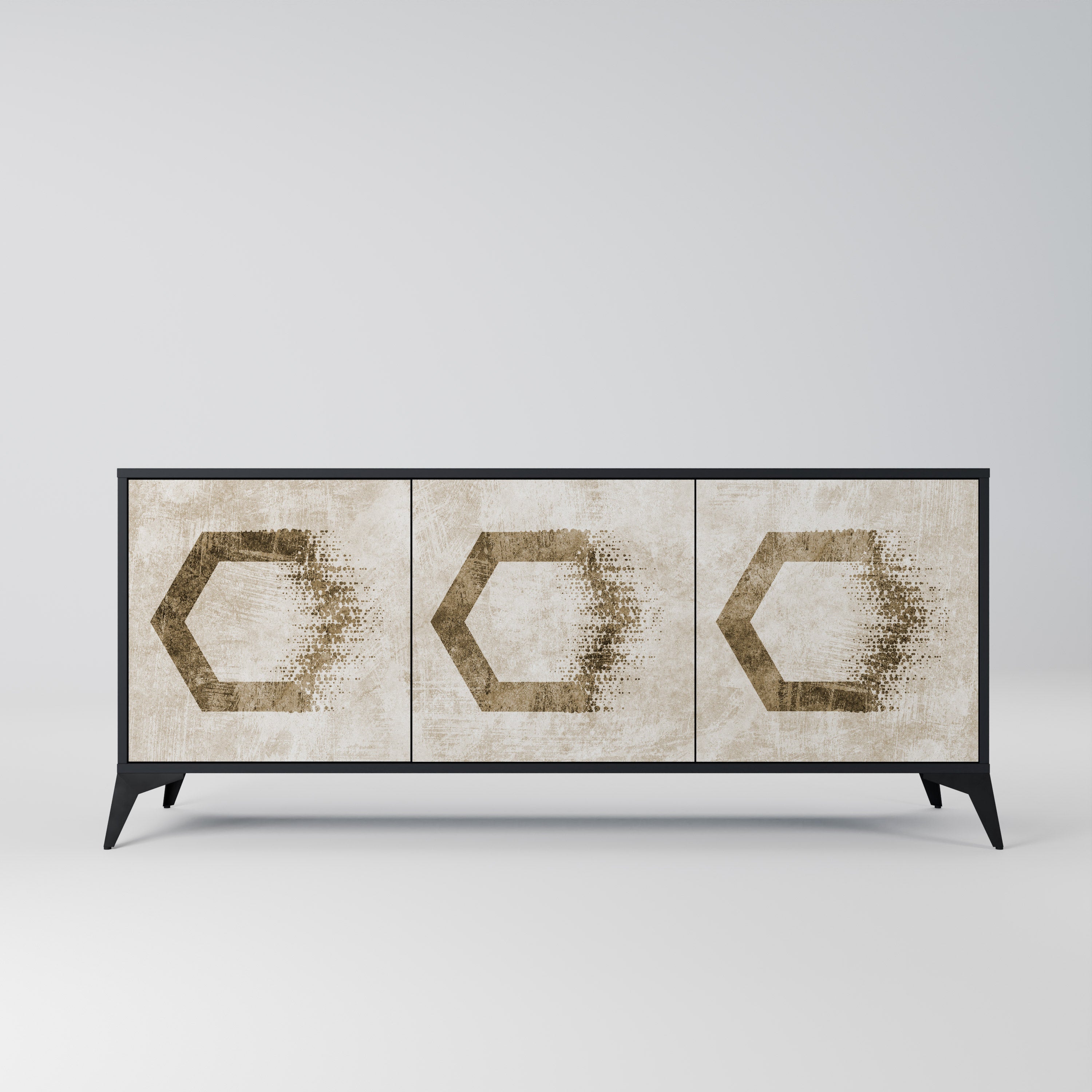 HEXAGONAL SHAPES 3-Door Sideboard in Black Finish