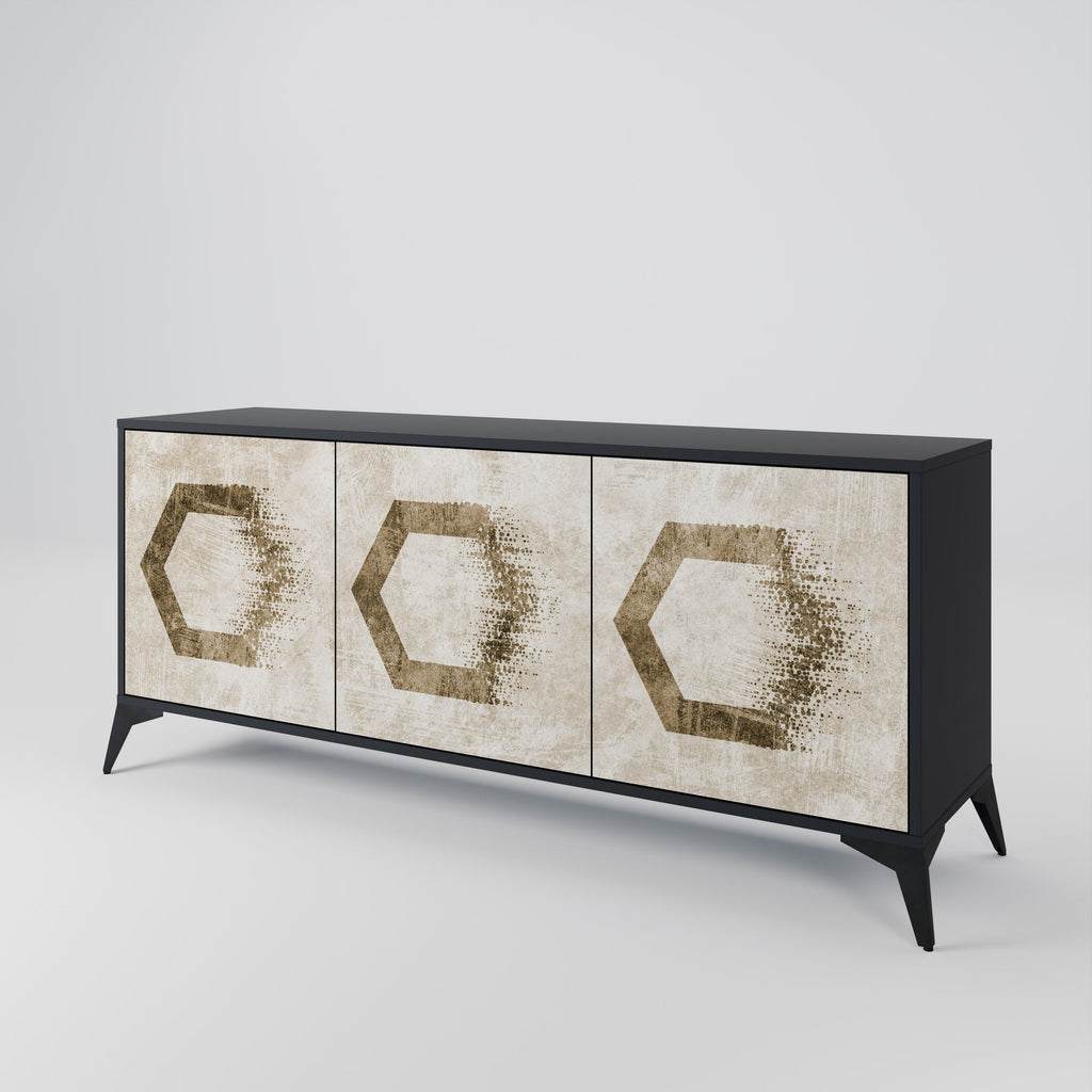 HEXAGONAL SHAPES 3-Door Sideboard in Black Finish