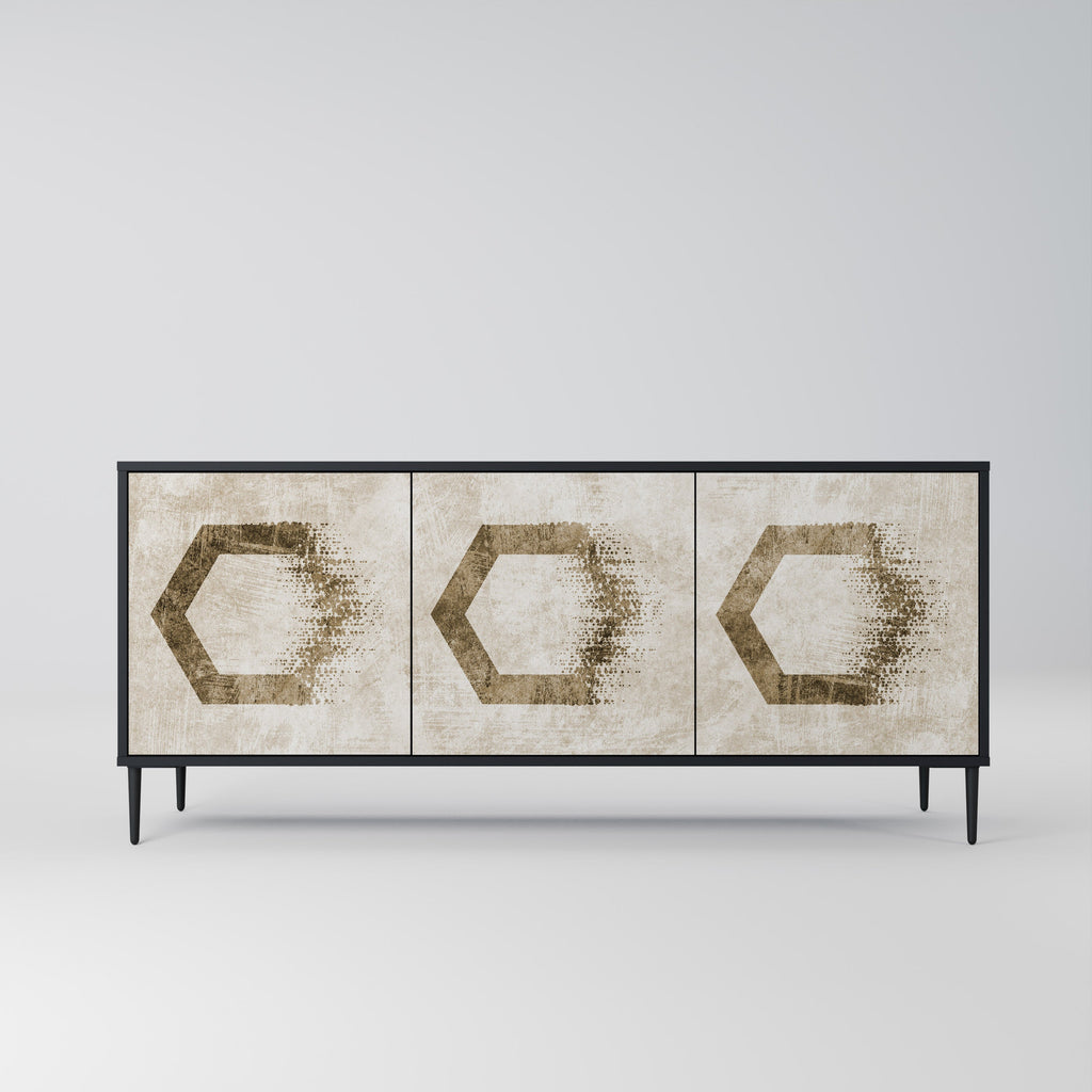 HEXAGONAL SHAPES 3-Door Sideboard in Black Finish