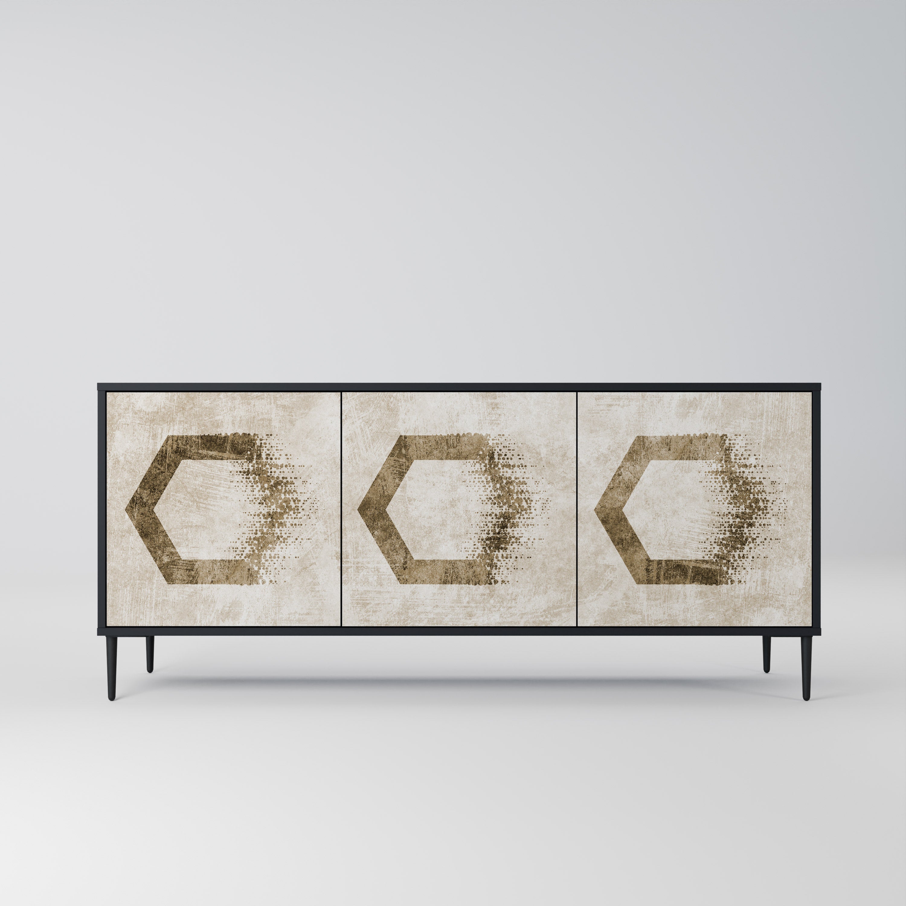 HEXAGONAL SHAPES 3-Door Sideboard in Black Finish