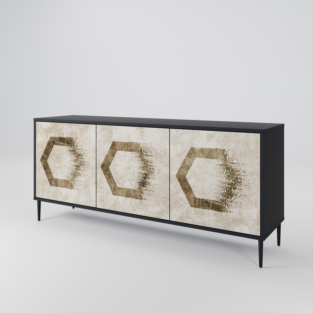 HEXAGONAL SHAPES 3-Door Sideboard in Black Finish