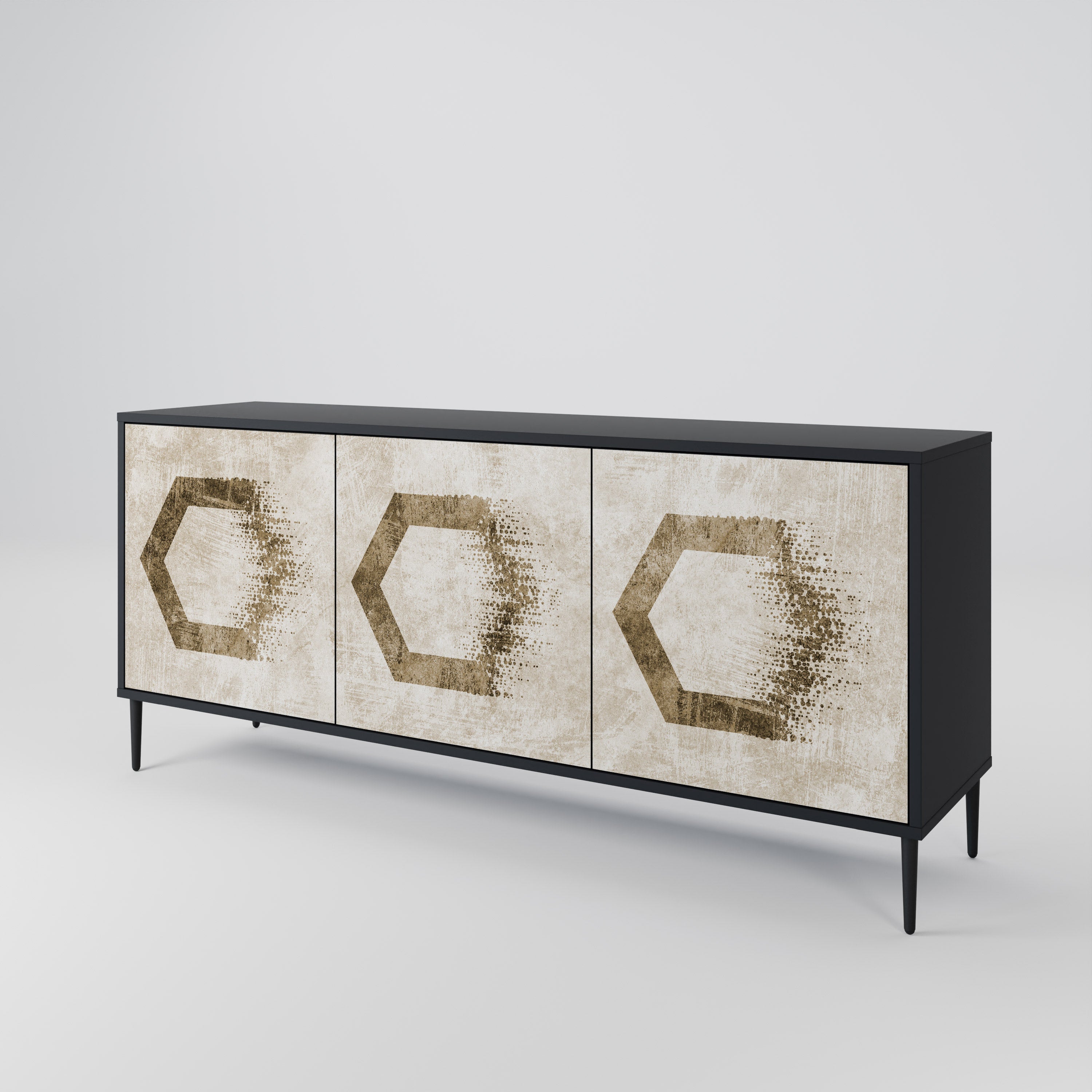 HEXAGONAL SHAPES 3-Door Sideboard in Black Finish