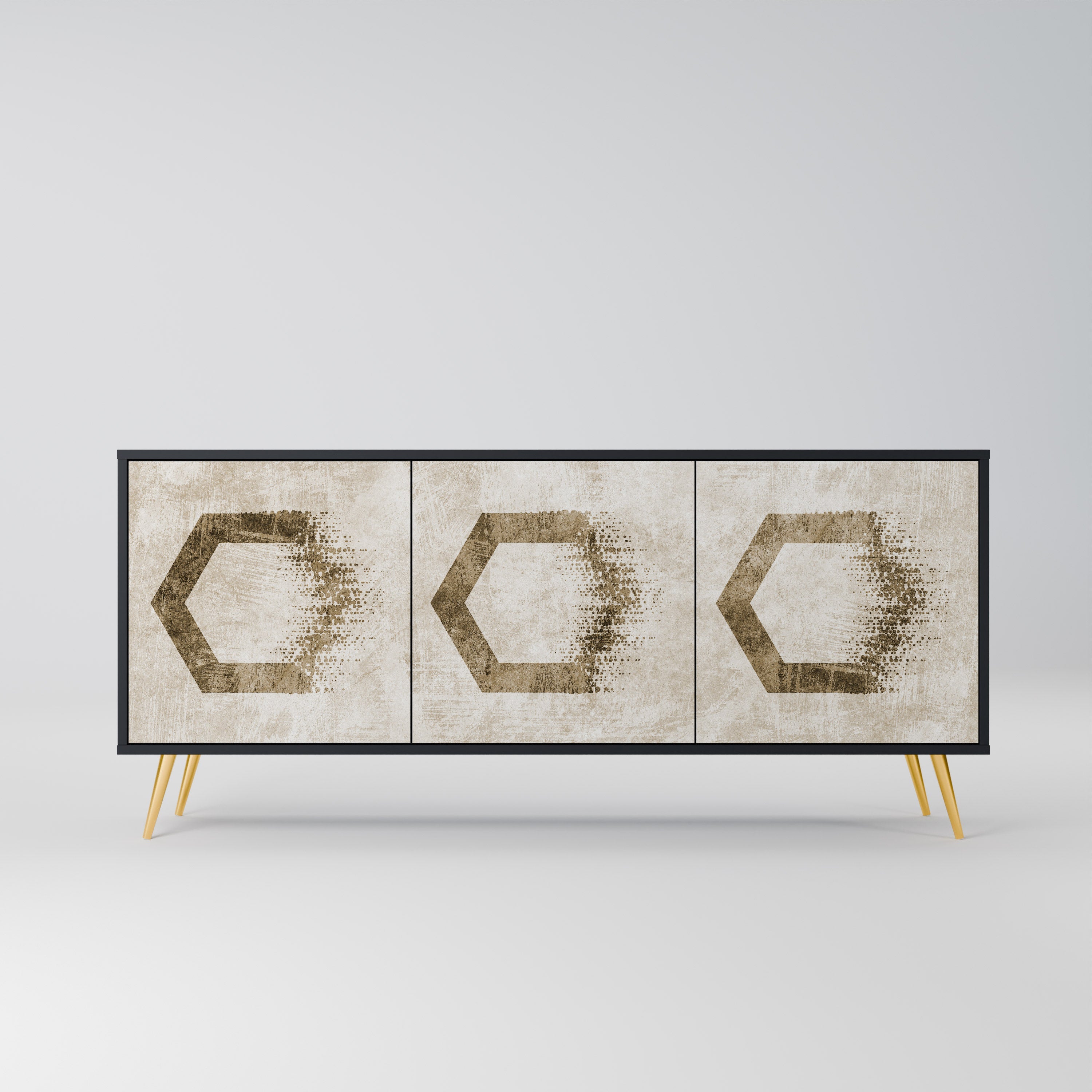 HEXAGONAL SHAPES 3-Door Sideboard in Black Finish