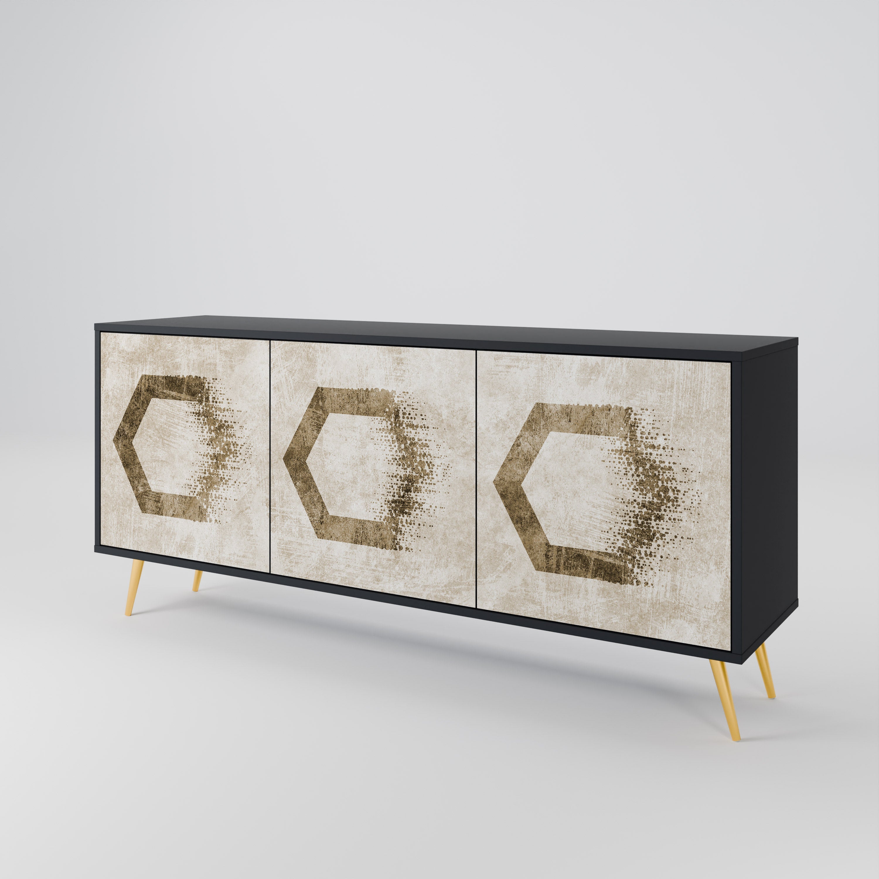 HEXAGONAL SHAPES 3-Door Sideboard in Black Finish