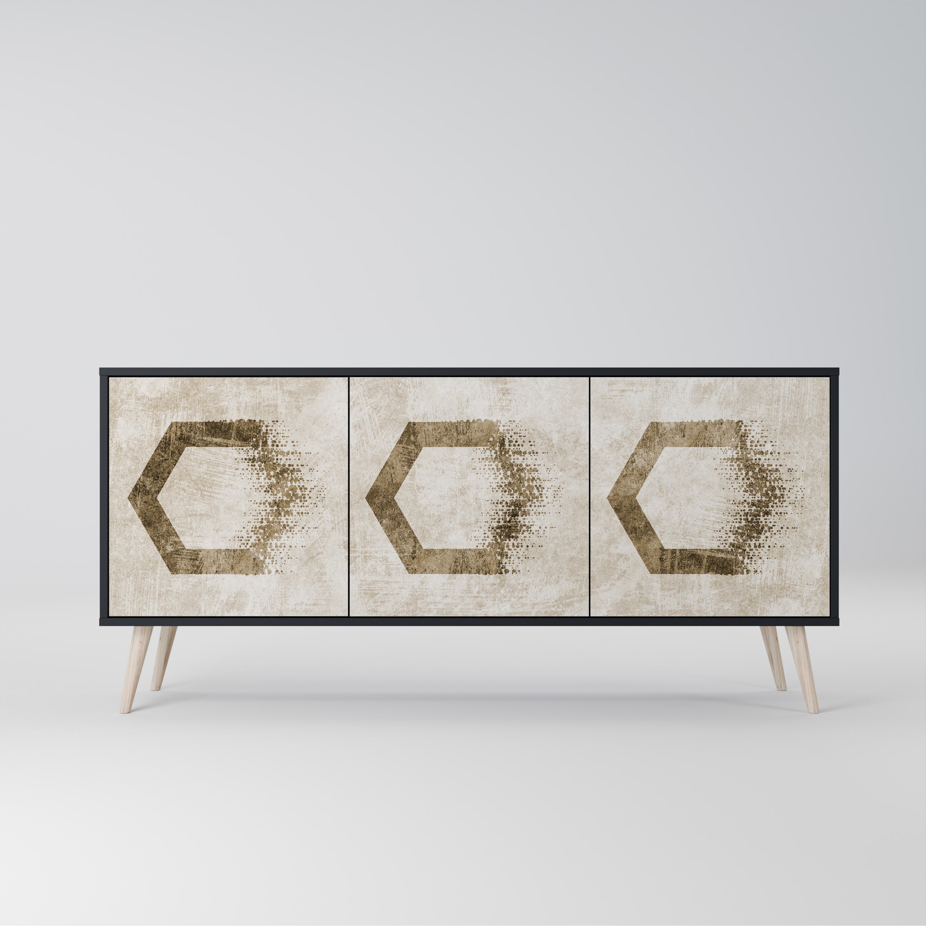 HEXAGONAL SHAPES 3-Door Sideboard in Black Finish
